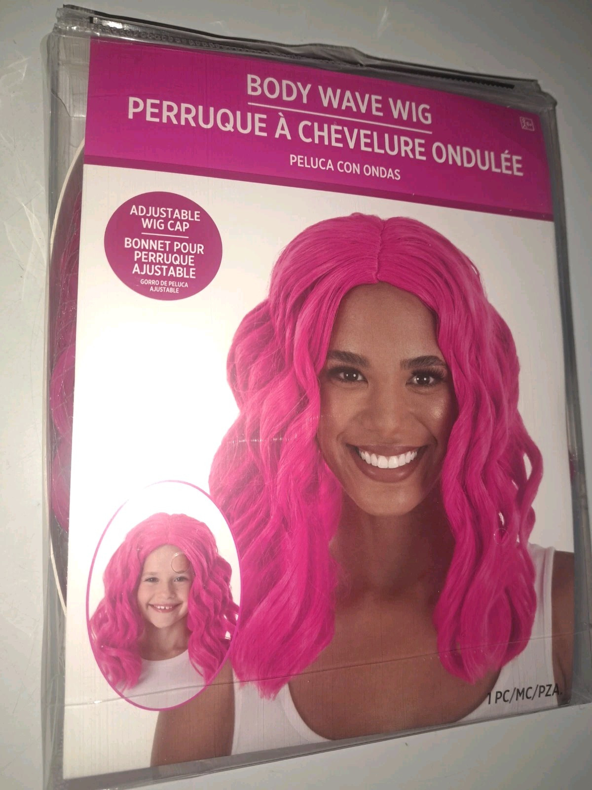 PINK Body Wave Wig Curls Fancy Halloween Adult Costume Accessory NEW