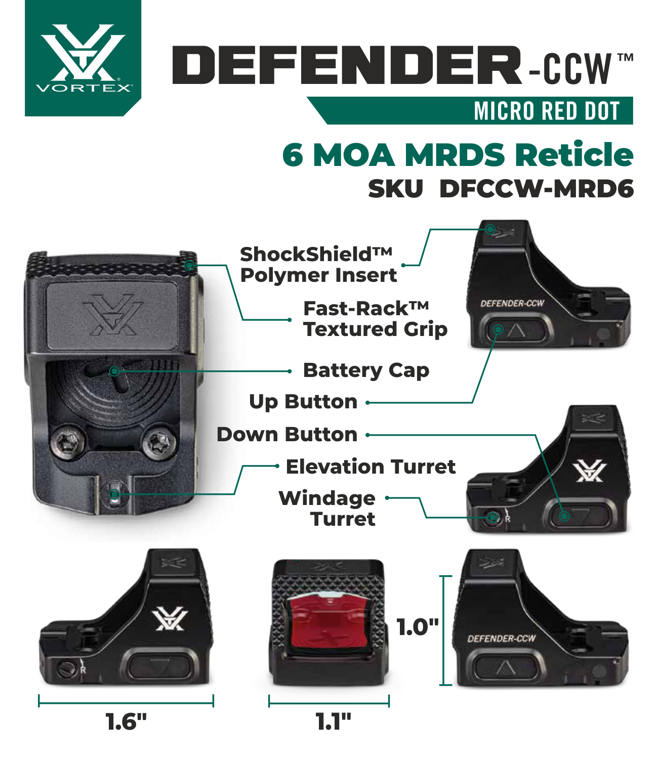 Vortex Optics Defender-CCW 6 MOA Red Dot with Free Camo Digital Hat Bundle