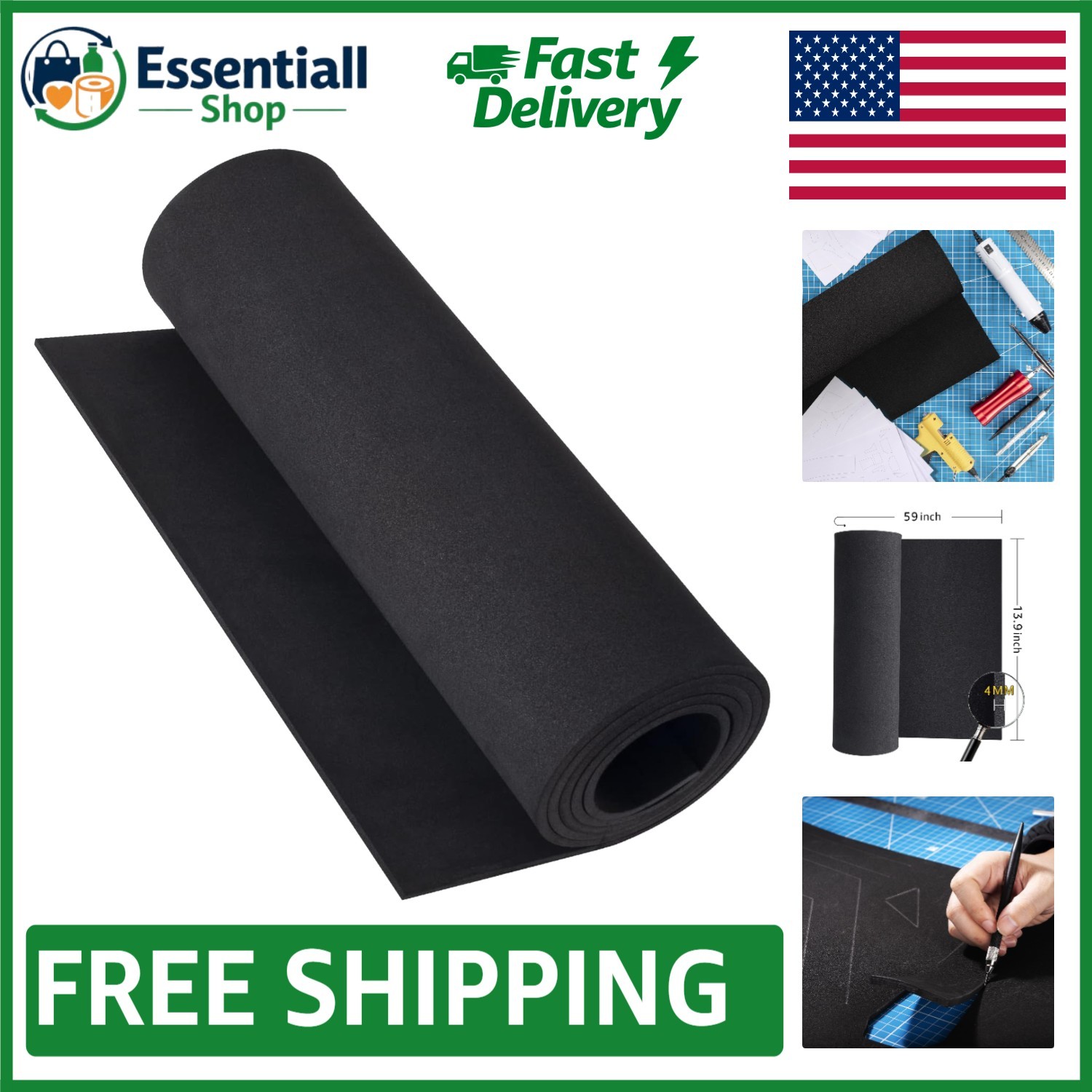 High Density 86kg/m3 EVA Foam Sheet Roll - Large 59''x13.9'' for Craft & Cosplay