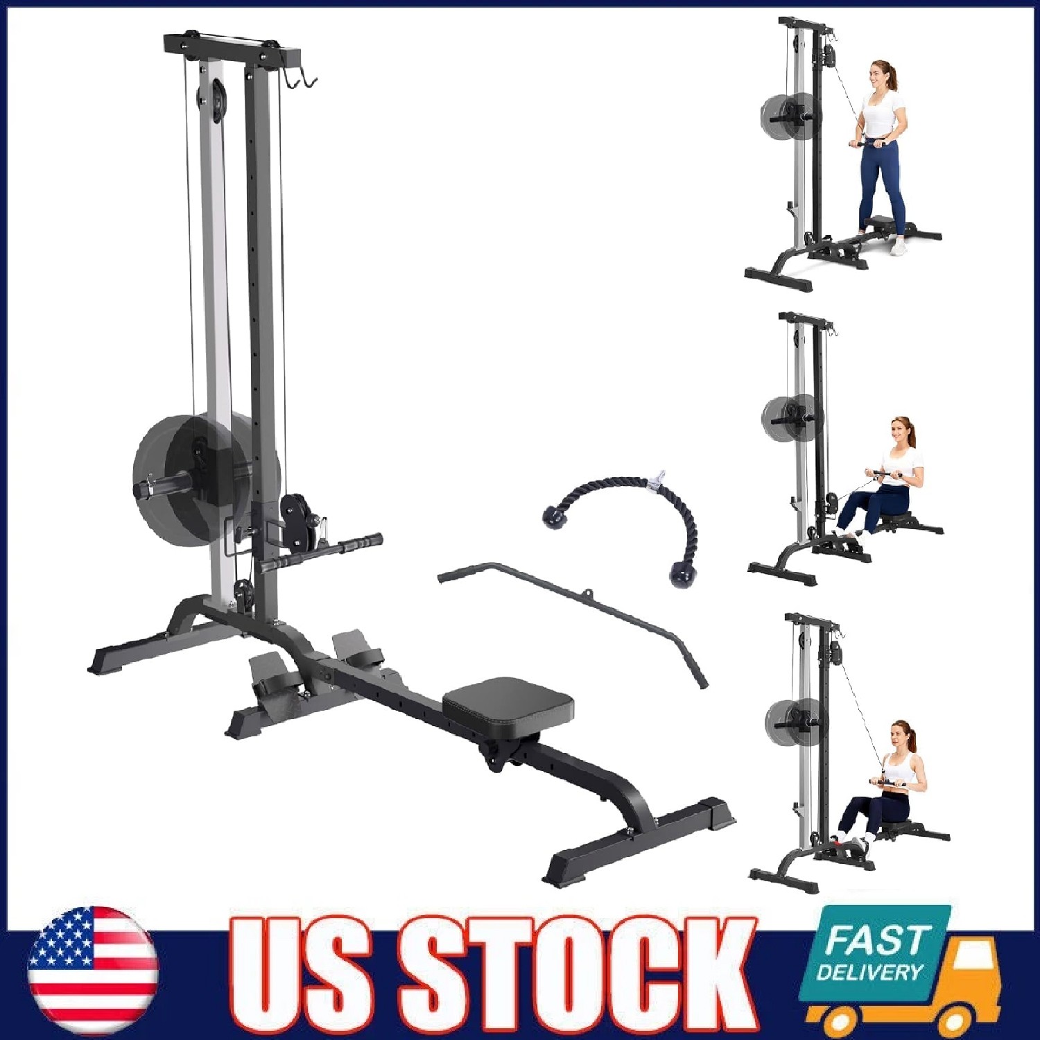 2in1 Rowing & Cable Machine LAT Pull Down Rowing Machine Training for Home Gym
