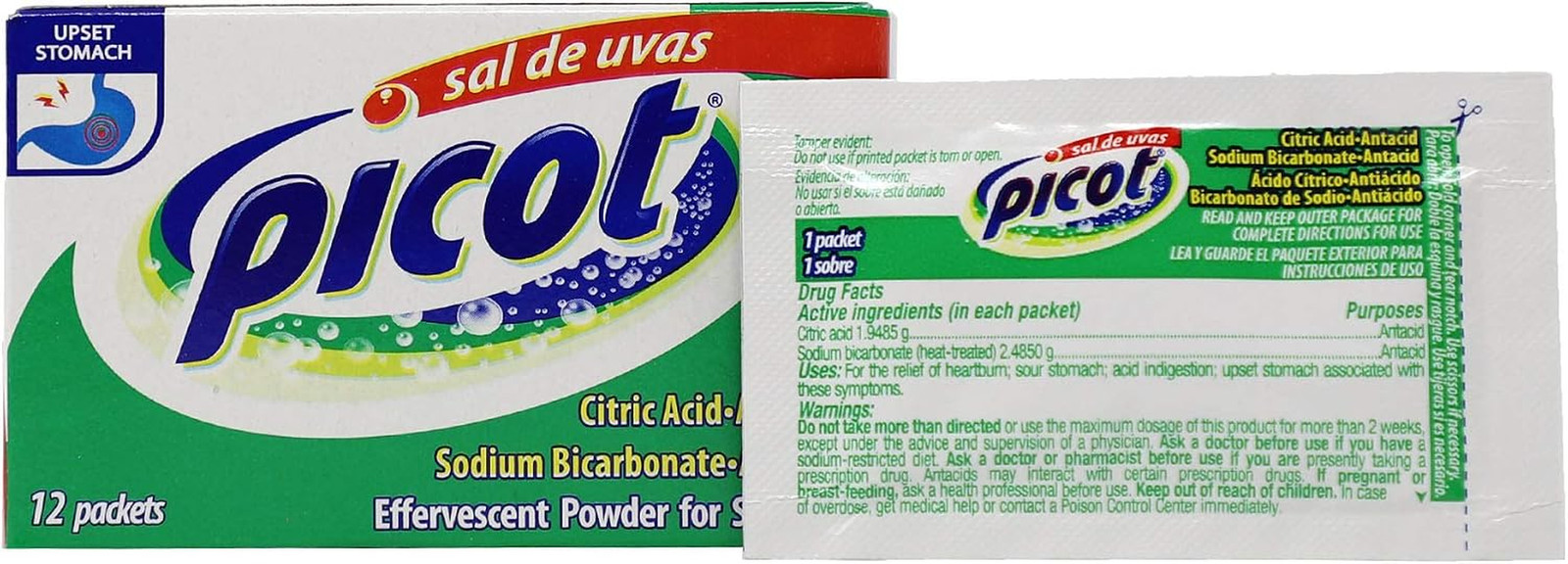 , Effervescent Powder Solution, Antacid, 0.17 Oz, 1 Box of 12 Antacid Packets
