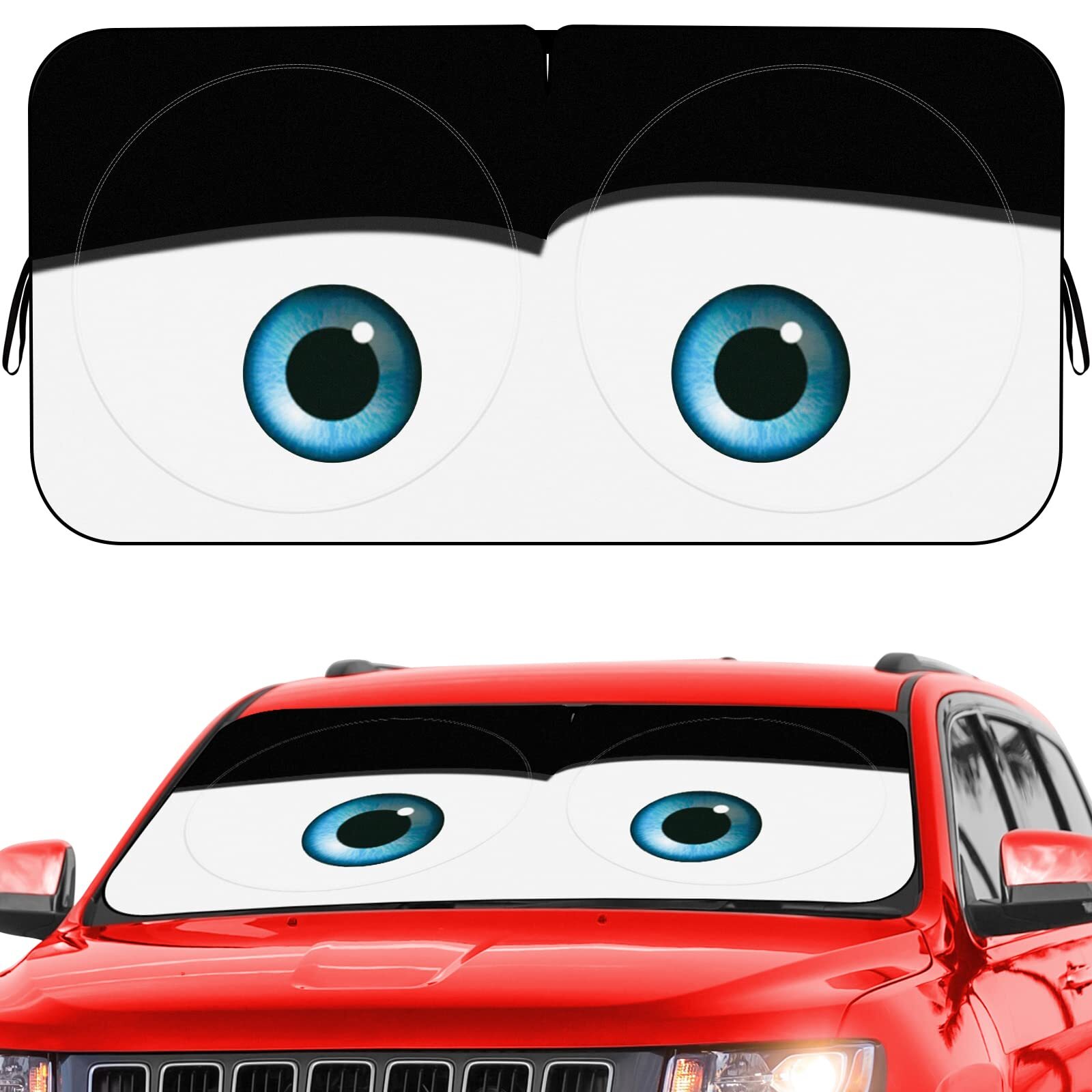 Car Windshield Sun Shade Funny Eyes Sun Visor Wearresistant Black Tape Foldable