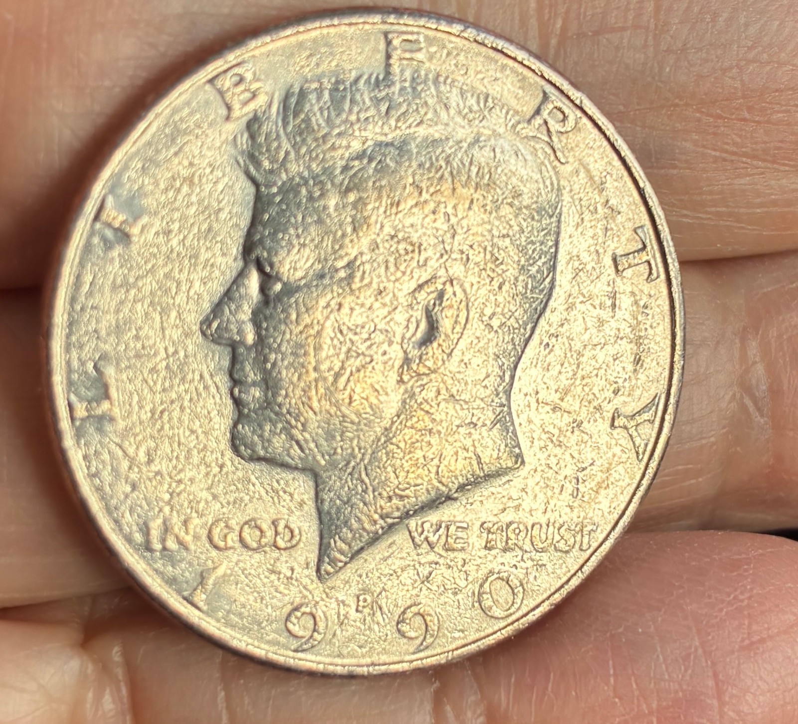 1990 P Kennedy Half Dollar - "SHADOW or Floating P ?" Grease ?