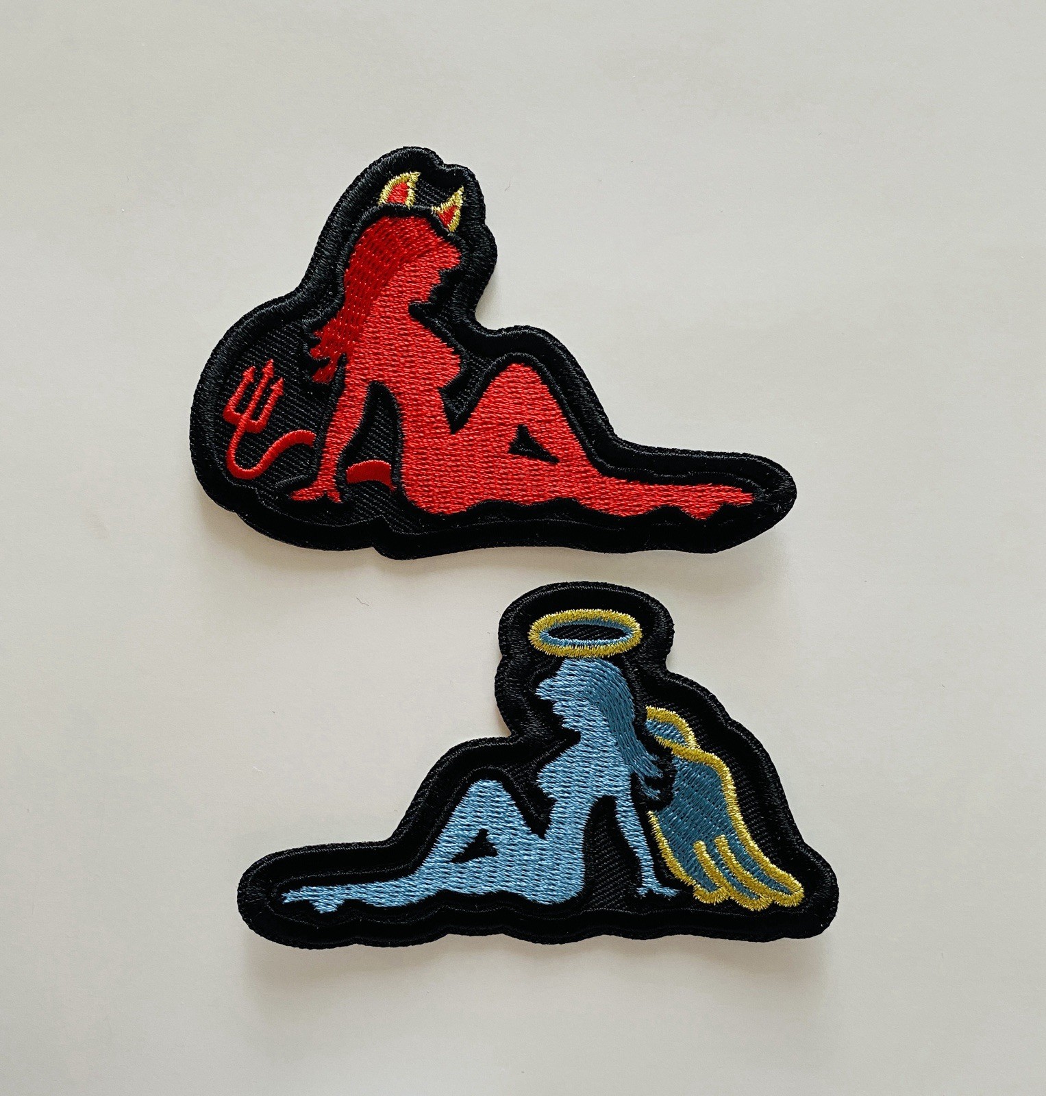LOT OF 2 - ANGEL GIRL / DEVIL GIRL EMBROIDERED IRON ON PATCHES**FREE SHIPPING**