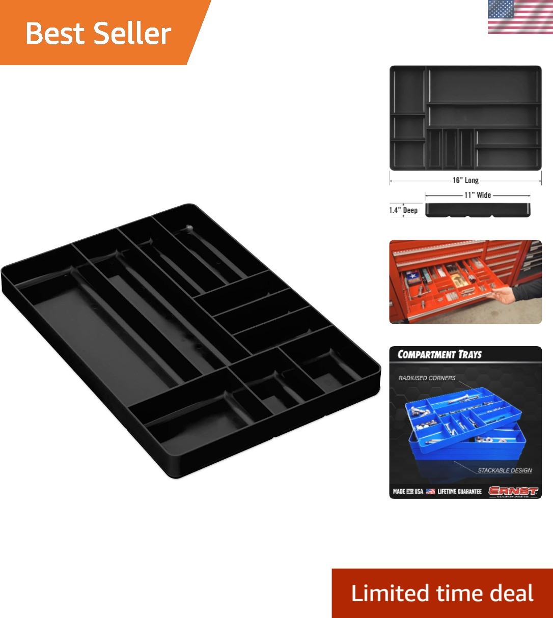 Ernst 10 Compartment Stackable Drawer Organizer - Durable Tool Storage Solution