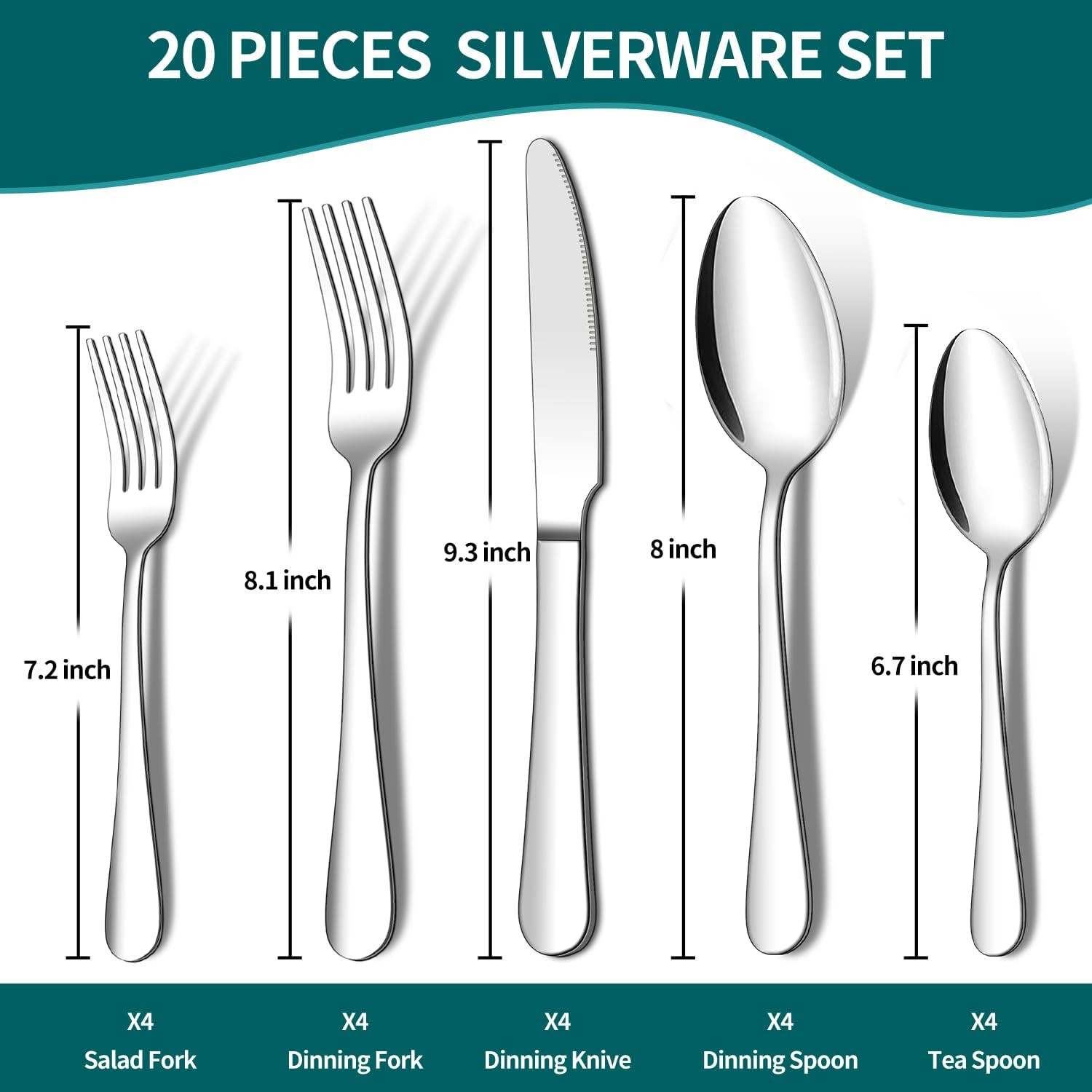 20 Piece Silverware Set,  Stainless Steel Flatware for 4, Kitchen Utensils
