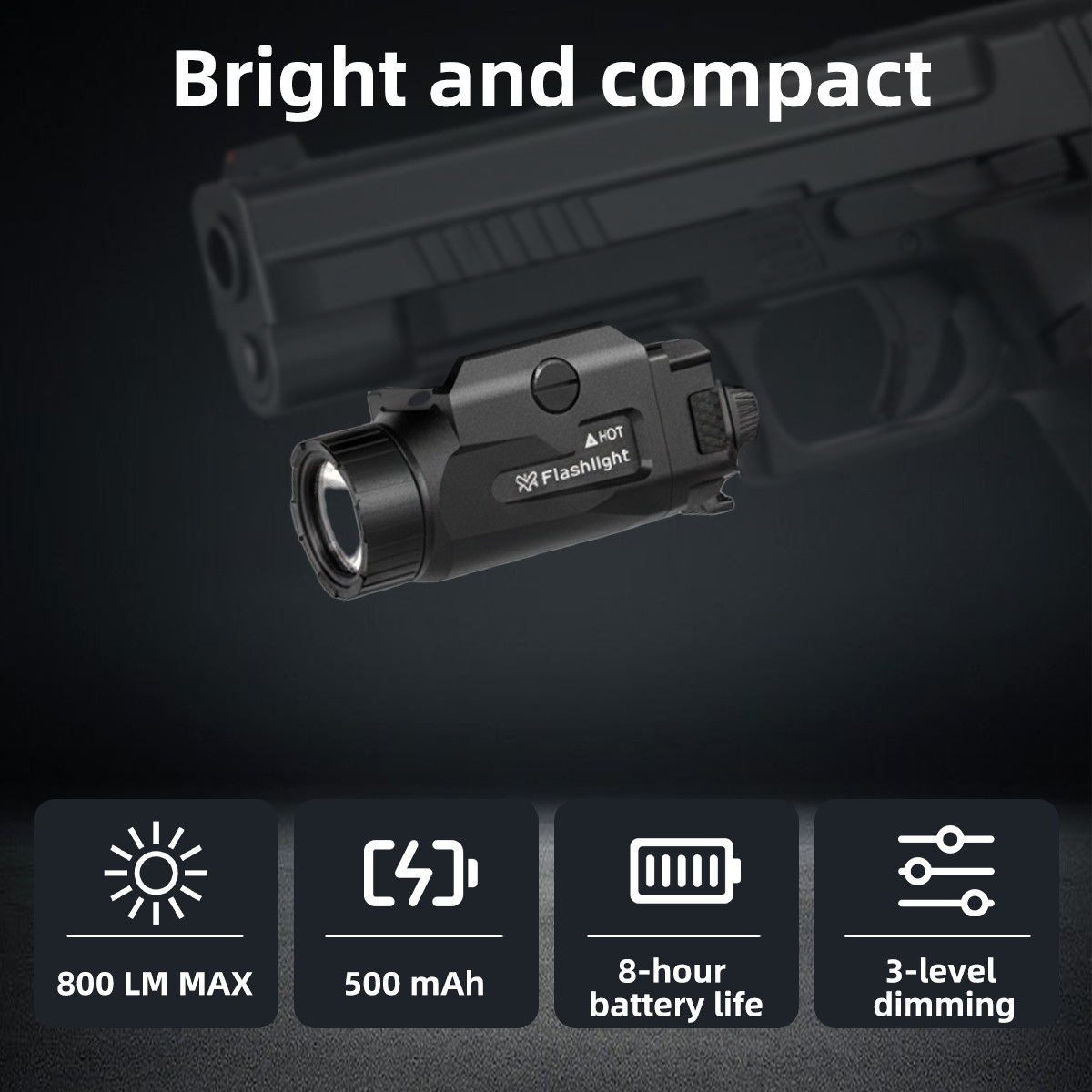 US Pistol Light with Strobe Function for Guns 800 Lumens Tactical LED Flashlight