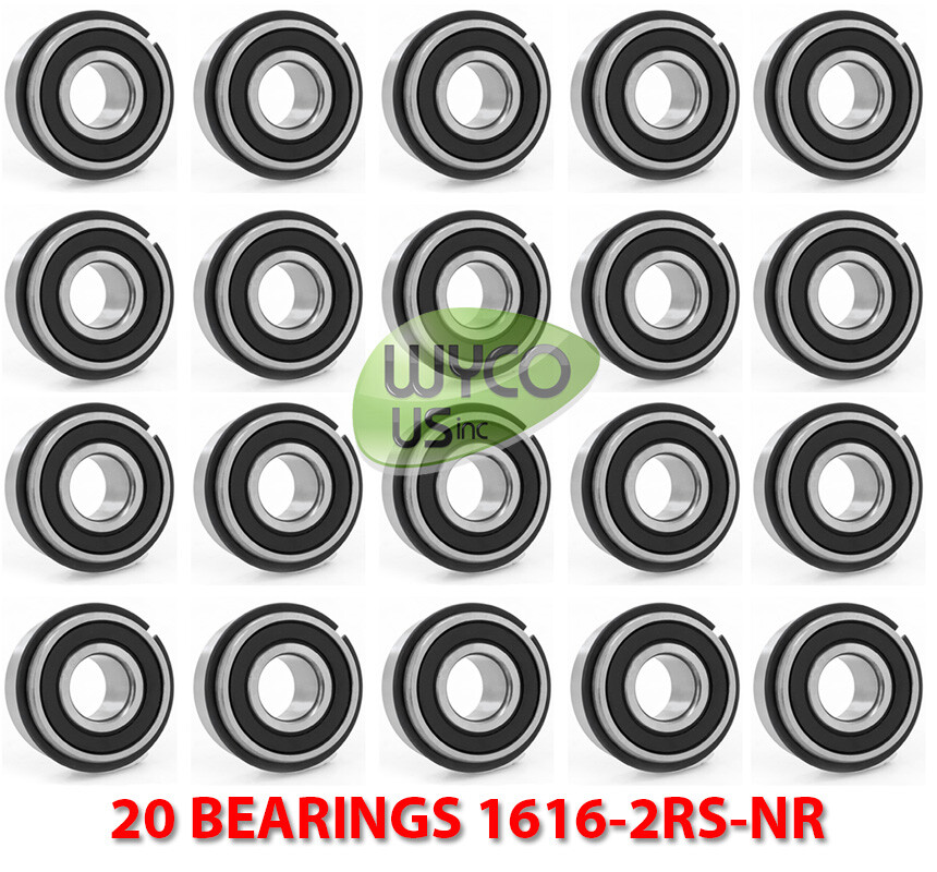 20 BALL BEARINGS W/ RETAINER (SNAP RING), 1616-2RS-NR, 1/2"ID x 1-1/8"OD