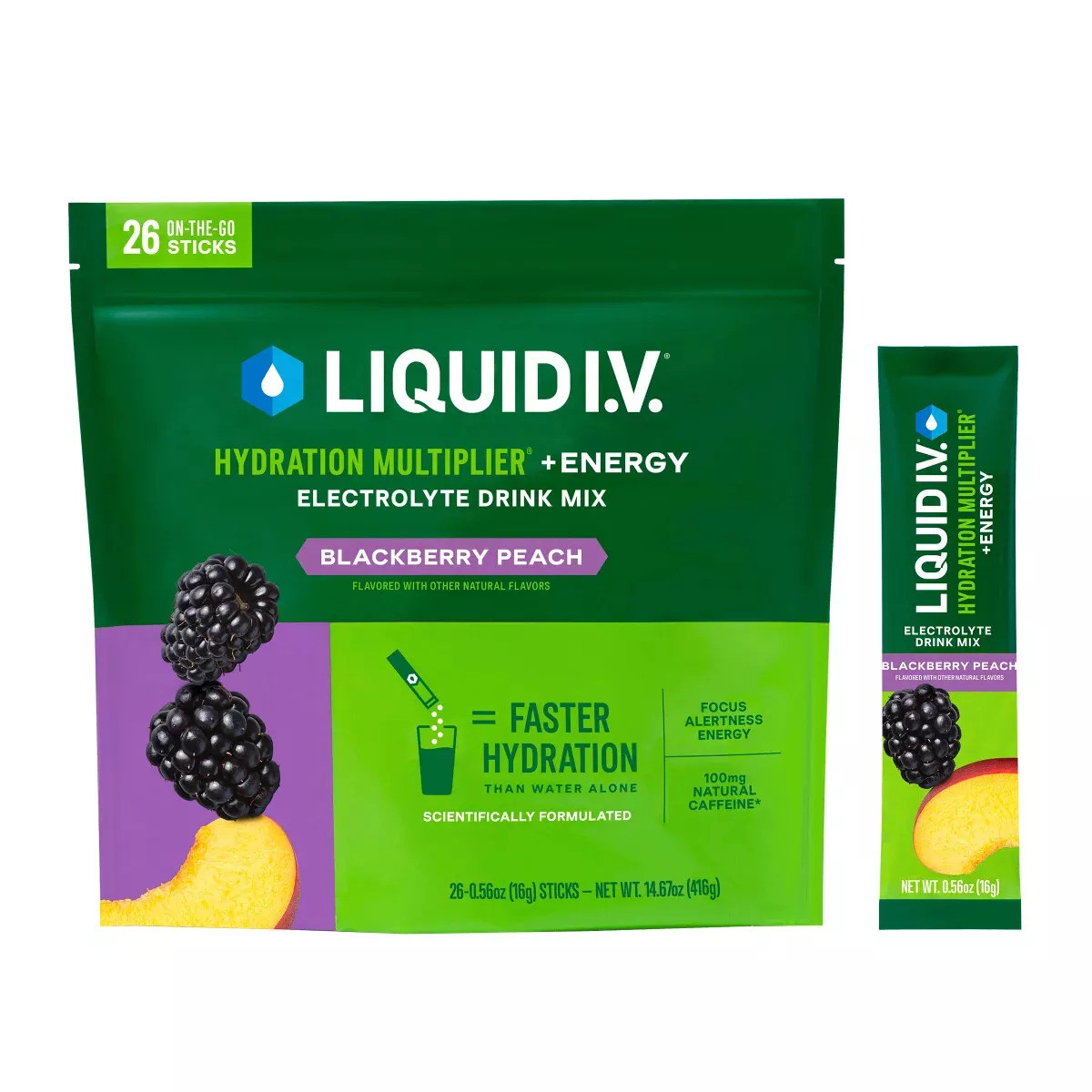 Liquid IV Hydration Multiplier + Energy Drink Mix 26 Stick Pks, Blackberry Peach