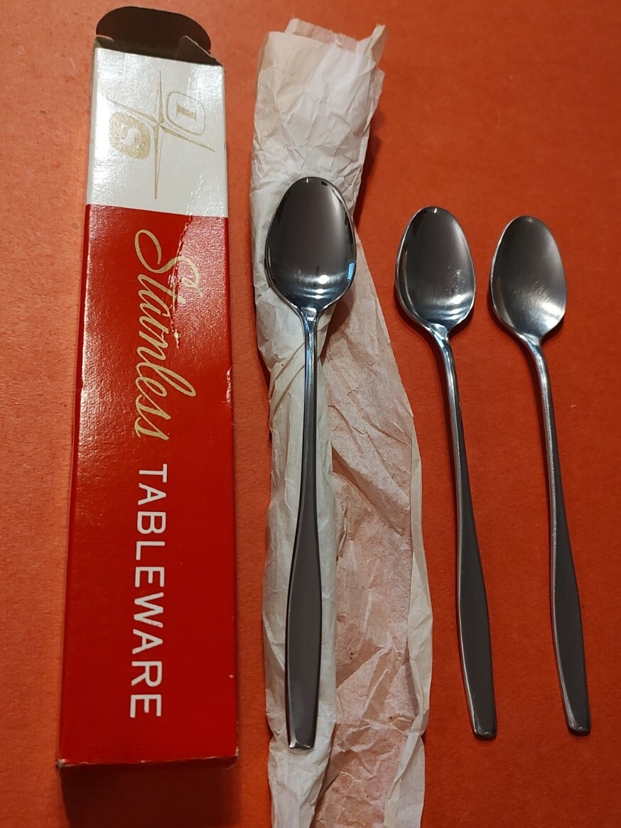 6 AMERICAN CHARM Stainless Iced Tea Spoons 7 " U1/2 IS 4 NEW IN BOX Free Ship