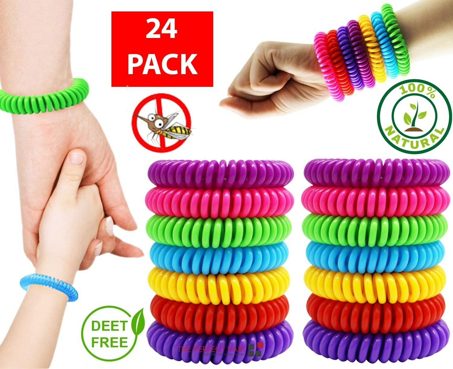 24Pack AntiBug Insect Repellent Bracelets Natural Wristbands for Pest Protection