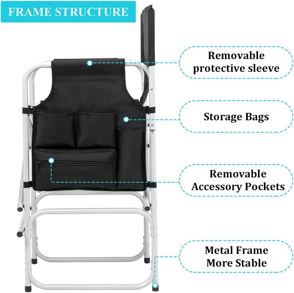 26"Tall Directors Chair Bar Height Seat Folding w/Side Table Storage Bag, 300Lbs