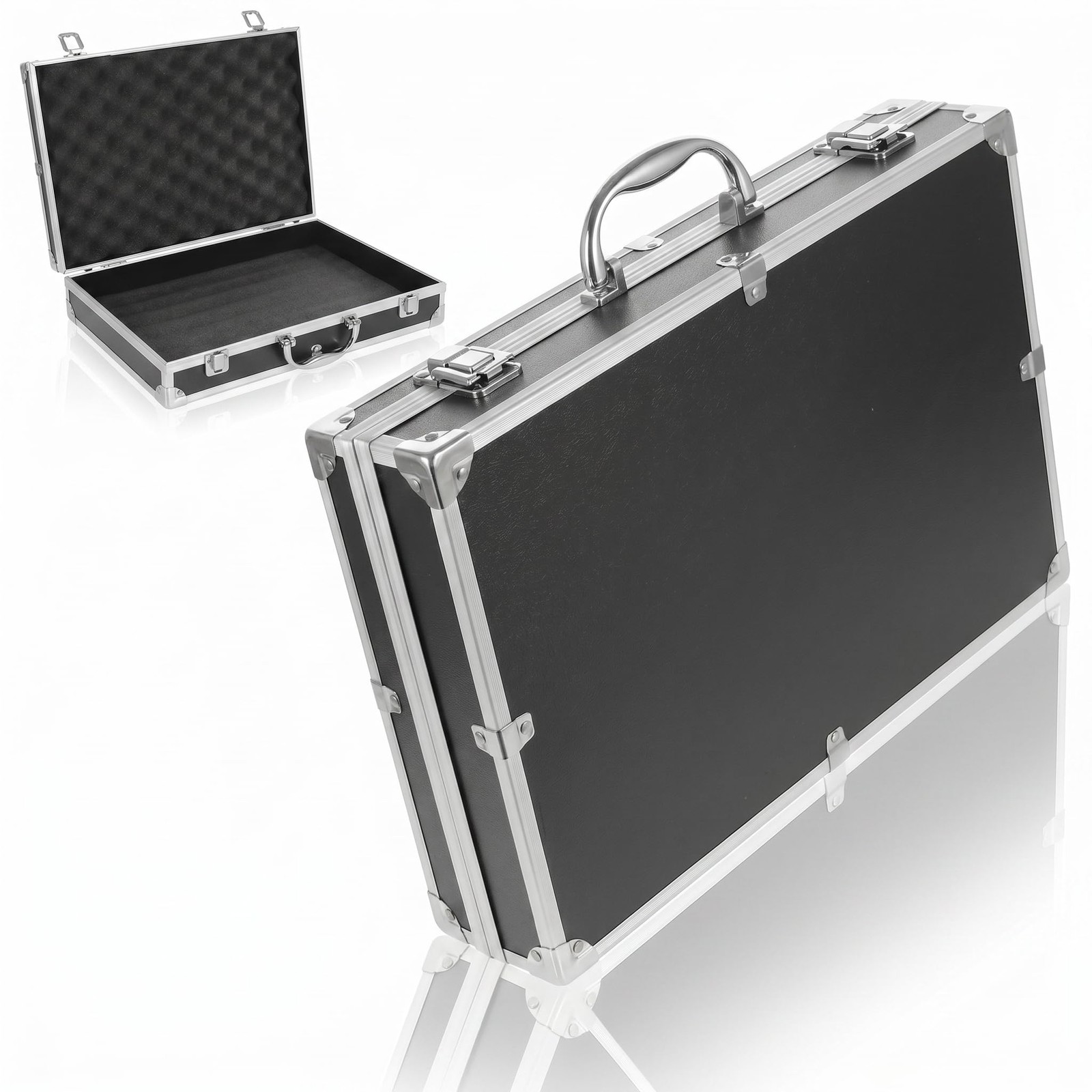 Hard Briefcase Metal Briefcase Black, Locking Aluminum Case with Wave Foam In...
