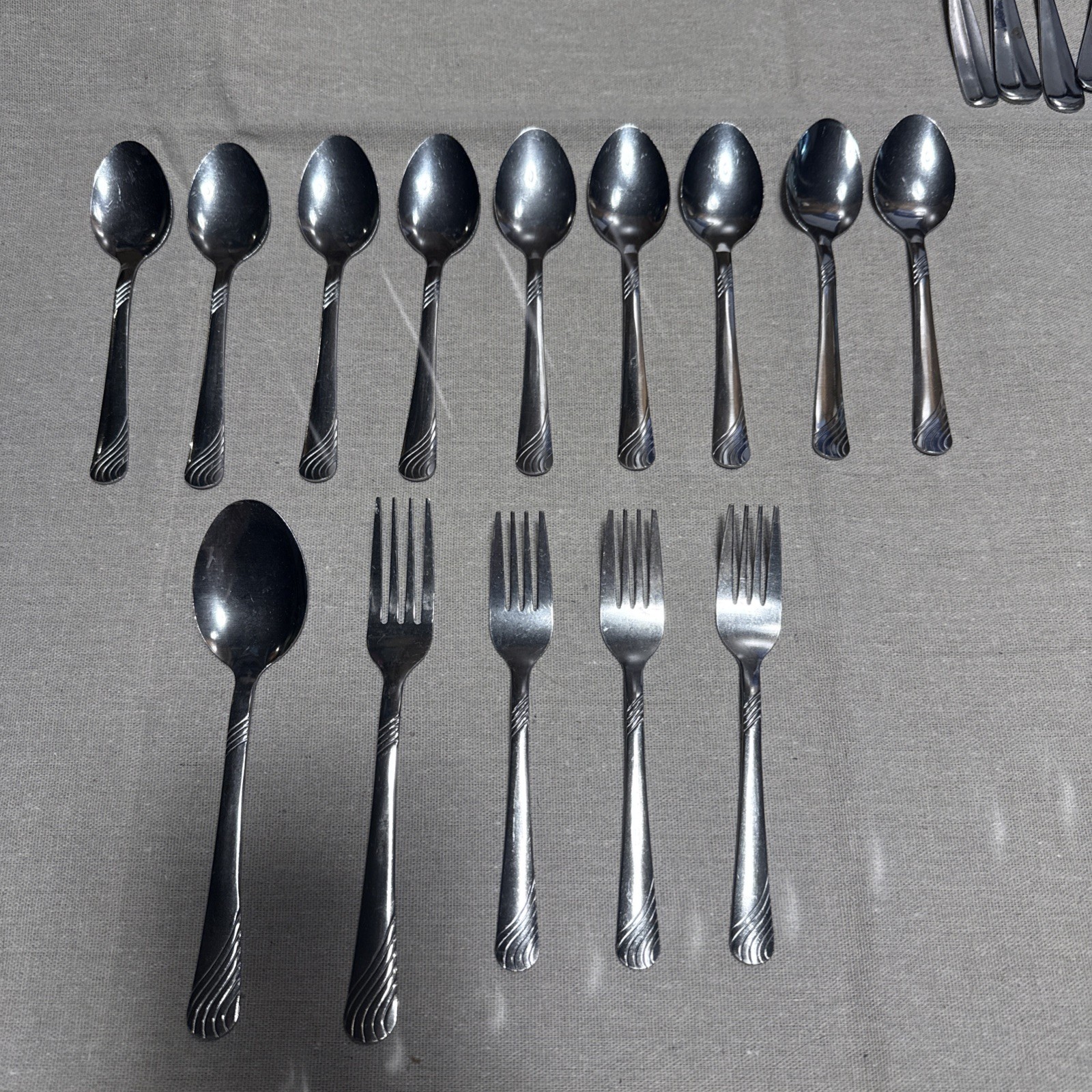 Lot Of 14- MAINSTAYS SWIRL  Stainless Steel Dinner Forks & Spoons Flatware