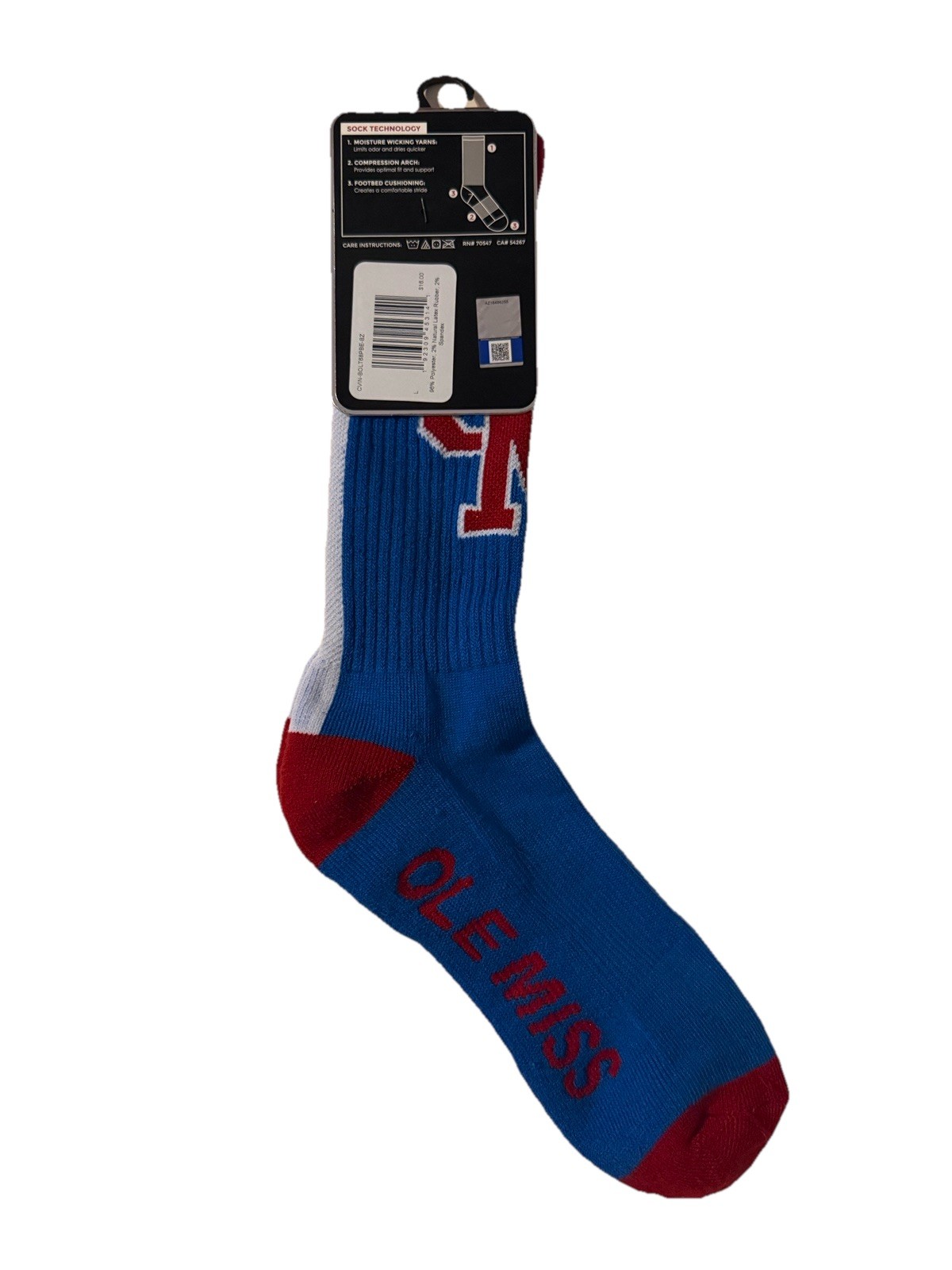 DISCONTINUED '47 Brand Ole Miss Rebels Moisture Wicking Crew Socks sz L 9-13 A11