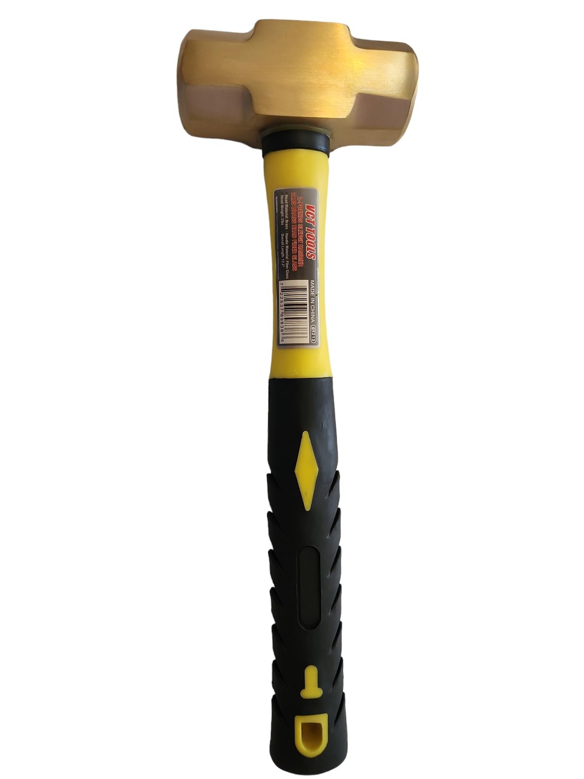 2 Pound Solid Brass Non-Sparking Hammer with Fiberglass Non-slip Handle, Non Mar