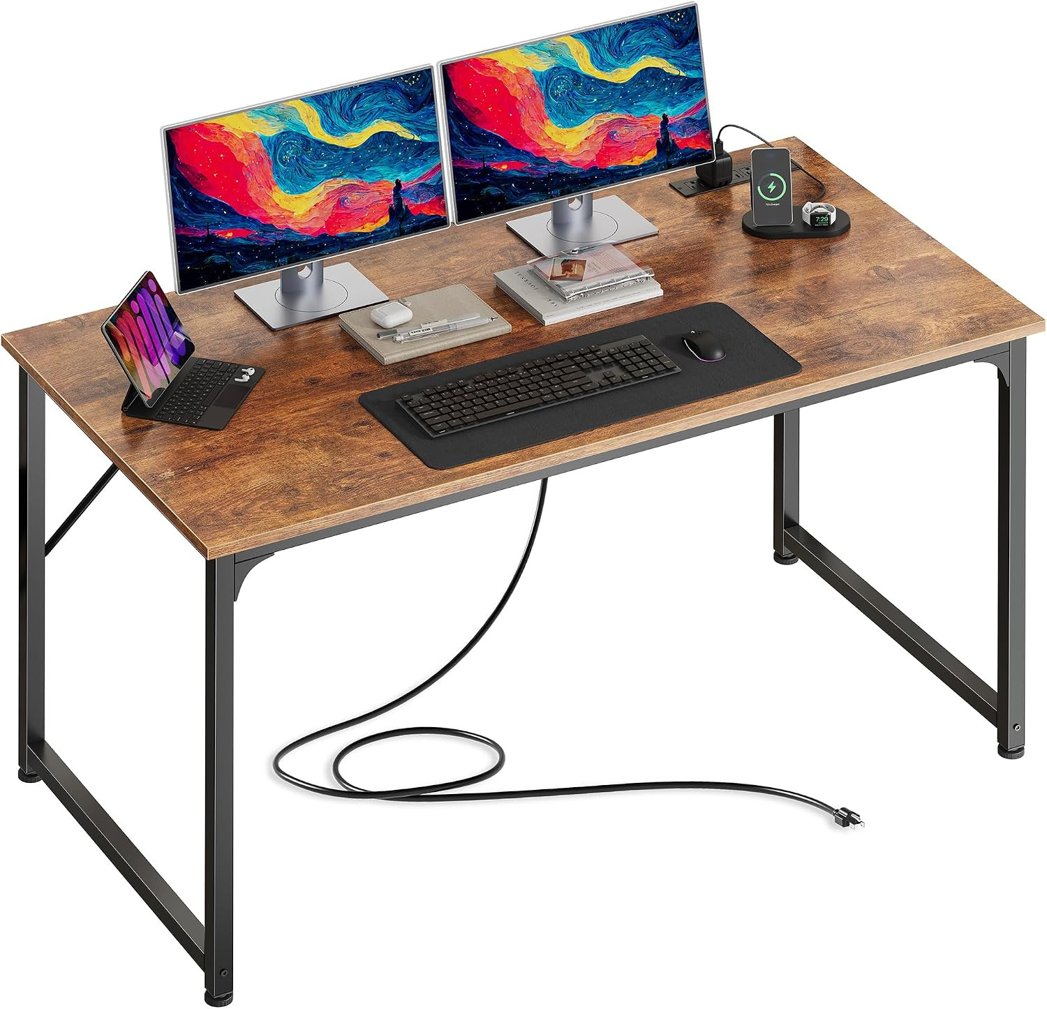 47" Rustic Brown Computer Desk with Power Outlets & USB-C Port