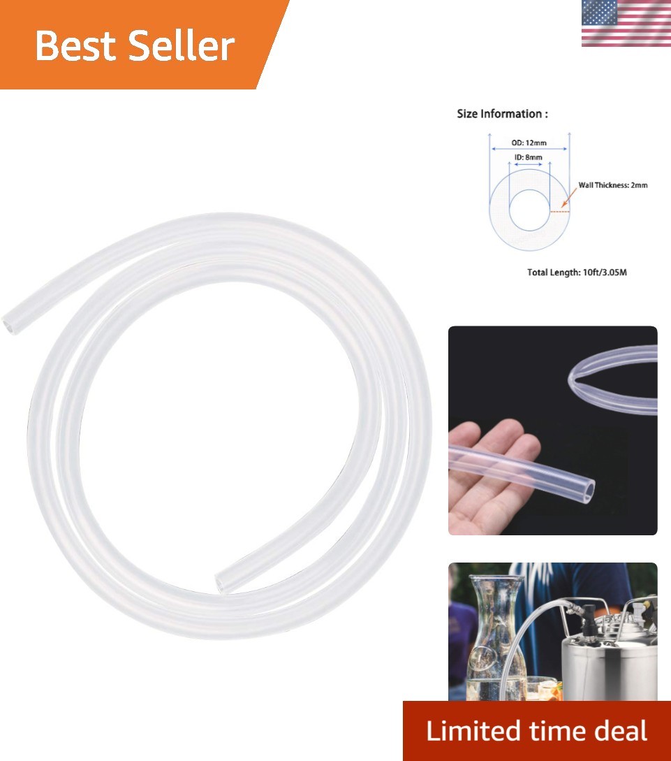 10 Ft Food-Grade Silicone Tubing 8mm ID x 12mm OD - High Temp Hose for Brewing