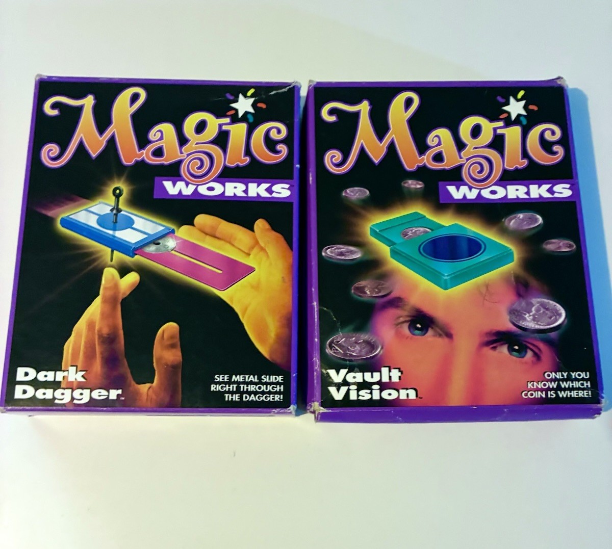 Lot of 2 1993 Milton Bradley Magic Works Coin Tricks Vault Vision & Dark Dagger