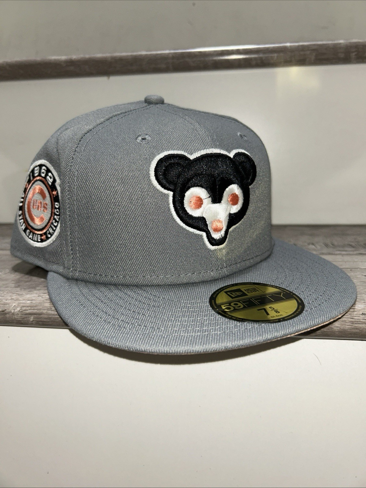 Chicago Cubs Glo In Dark Fitted W/1962 ASG Patch New Era 5950 Gry/Peach UV 7 5/8