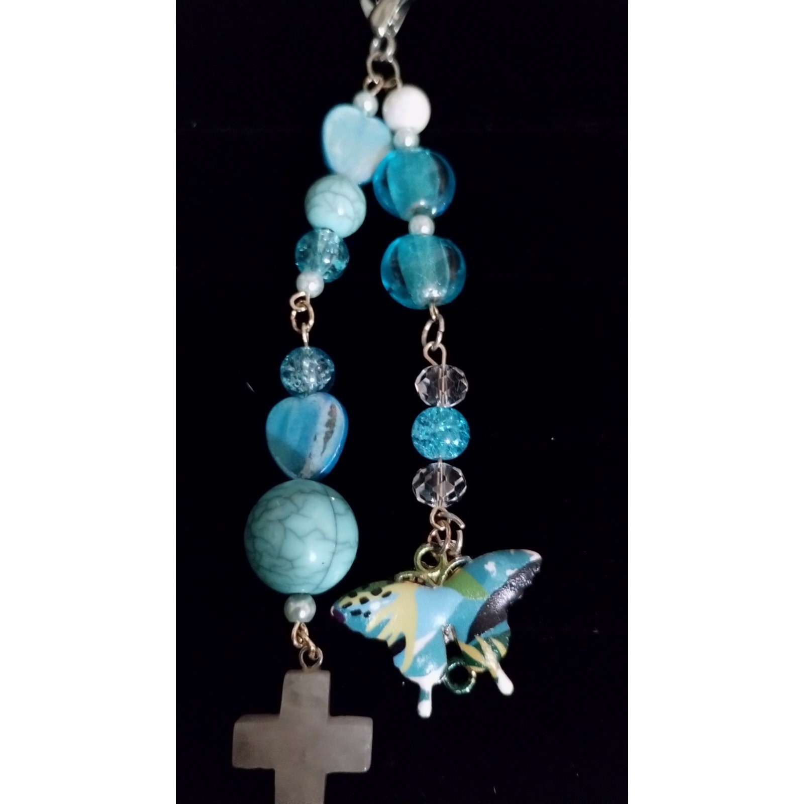 Keychain Purse Backpack Charm Blue Butterfly Cross