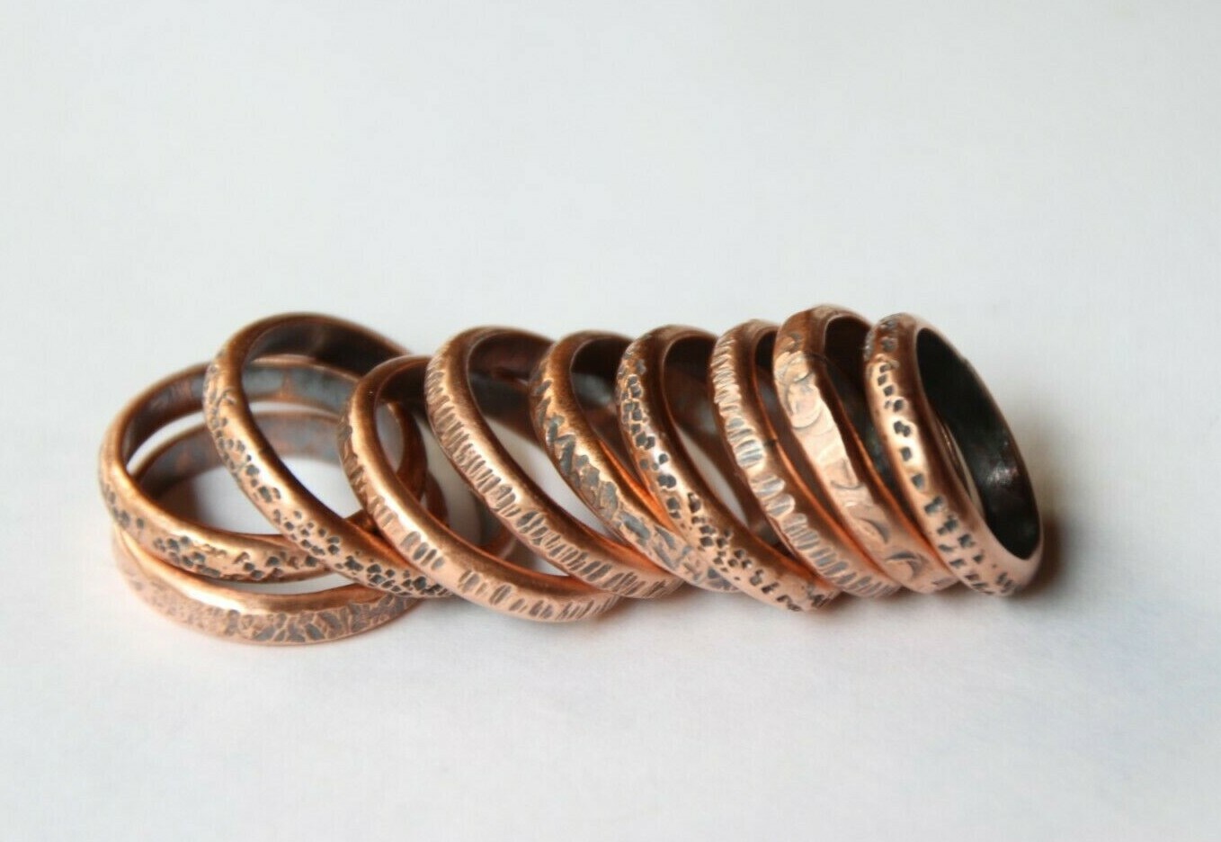 Copper Ring Stackable Hammered Rings band Size 5.5 Promise Ring Unisex 3mm width