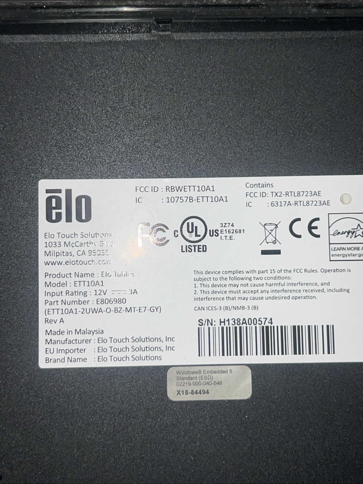 ELO TABLET ETT10A1 10.1”