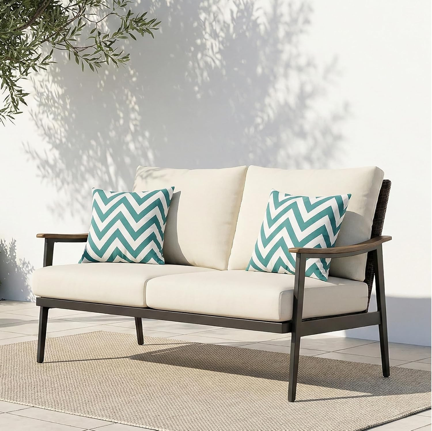NATURAL EXPRESSIONS Patio Loveseat Sofa Outdoor Furniture Metal Chair with Wicke