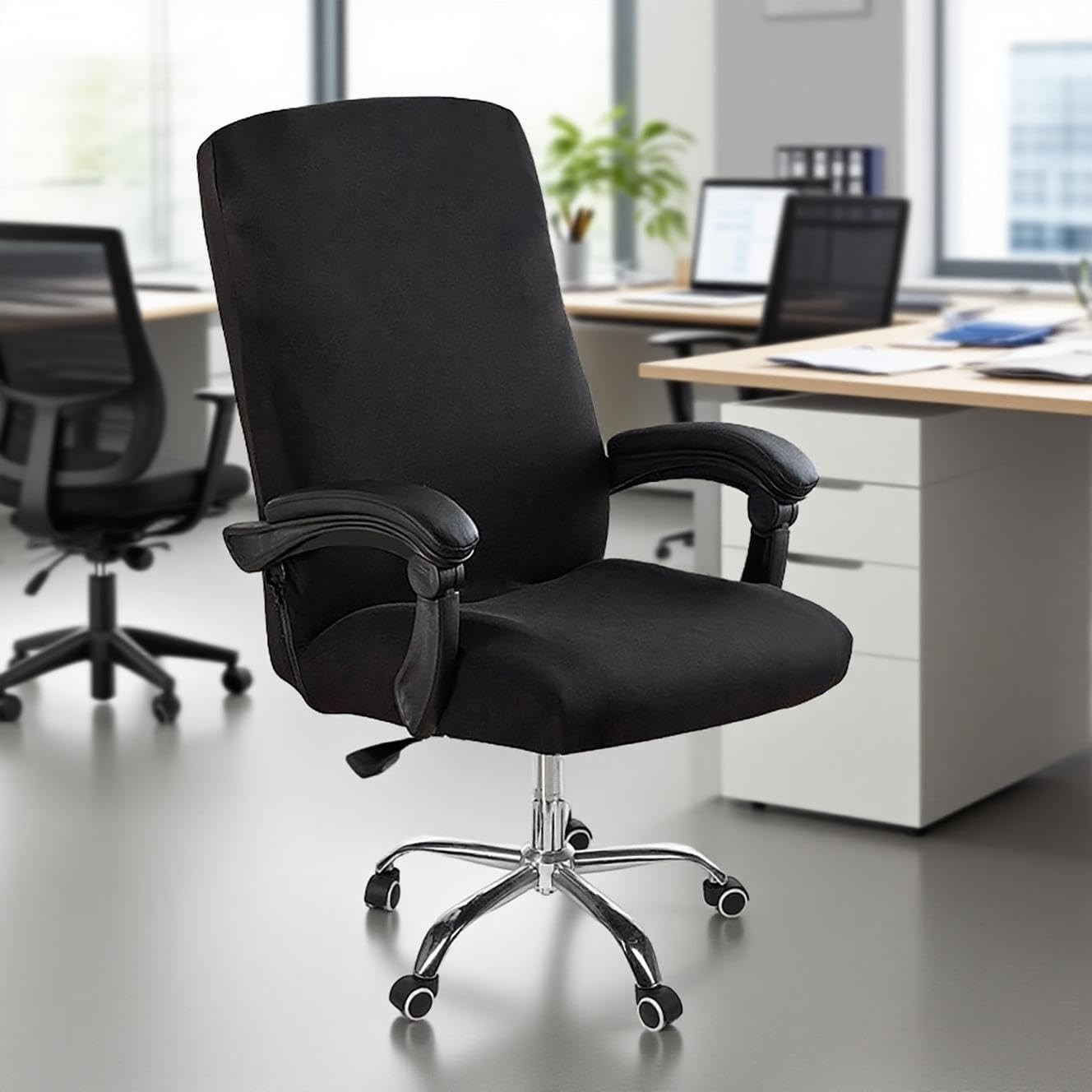 DVLOL Computer Office Chair Cover with Large | No Armrests, Black