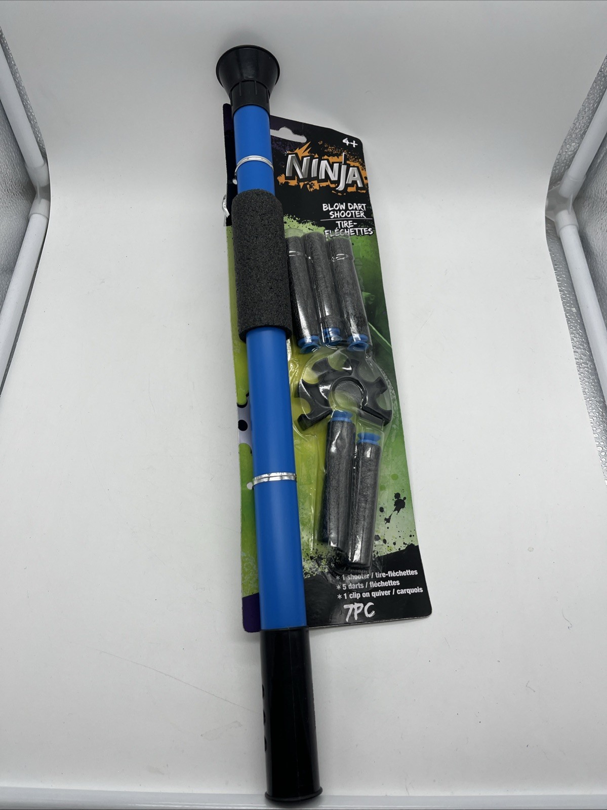 New Ninja Soft Blow Dart Shooter 7 Pcs ! Shooter 5 Darts 1 Clip bLue Ages 4+