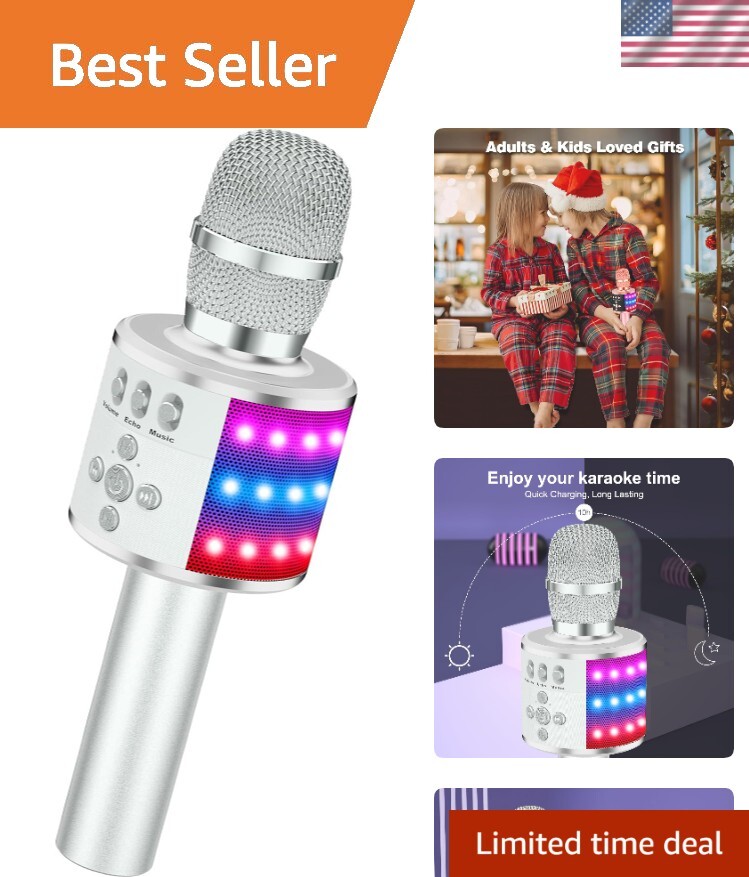 Bluetooth Wireless Karaoke Microphone with LED Lights,4-in-1 Portable Handhel...