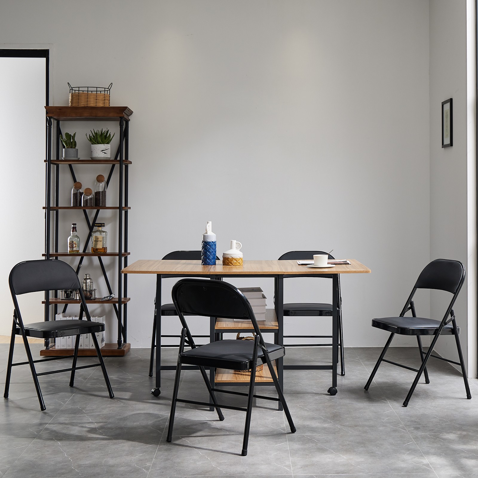 4pcs Elegant Foldable Iron & PVC Chairs for Convention & Exhibition Black