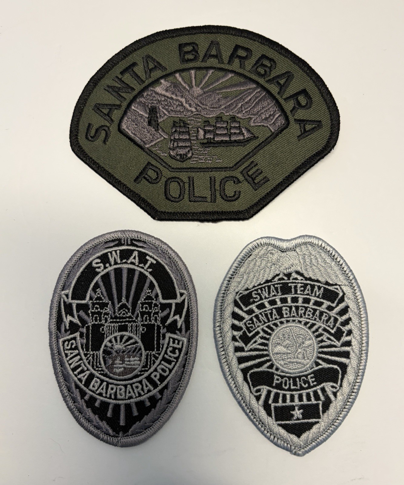 CALIFORNIA SET OF 3 SANTA BARBARA POLICE DEPT SUBDUED SWAT PATCHES #D34