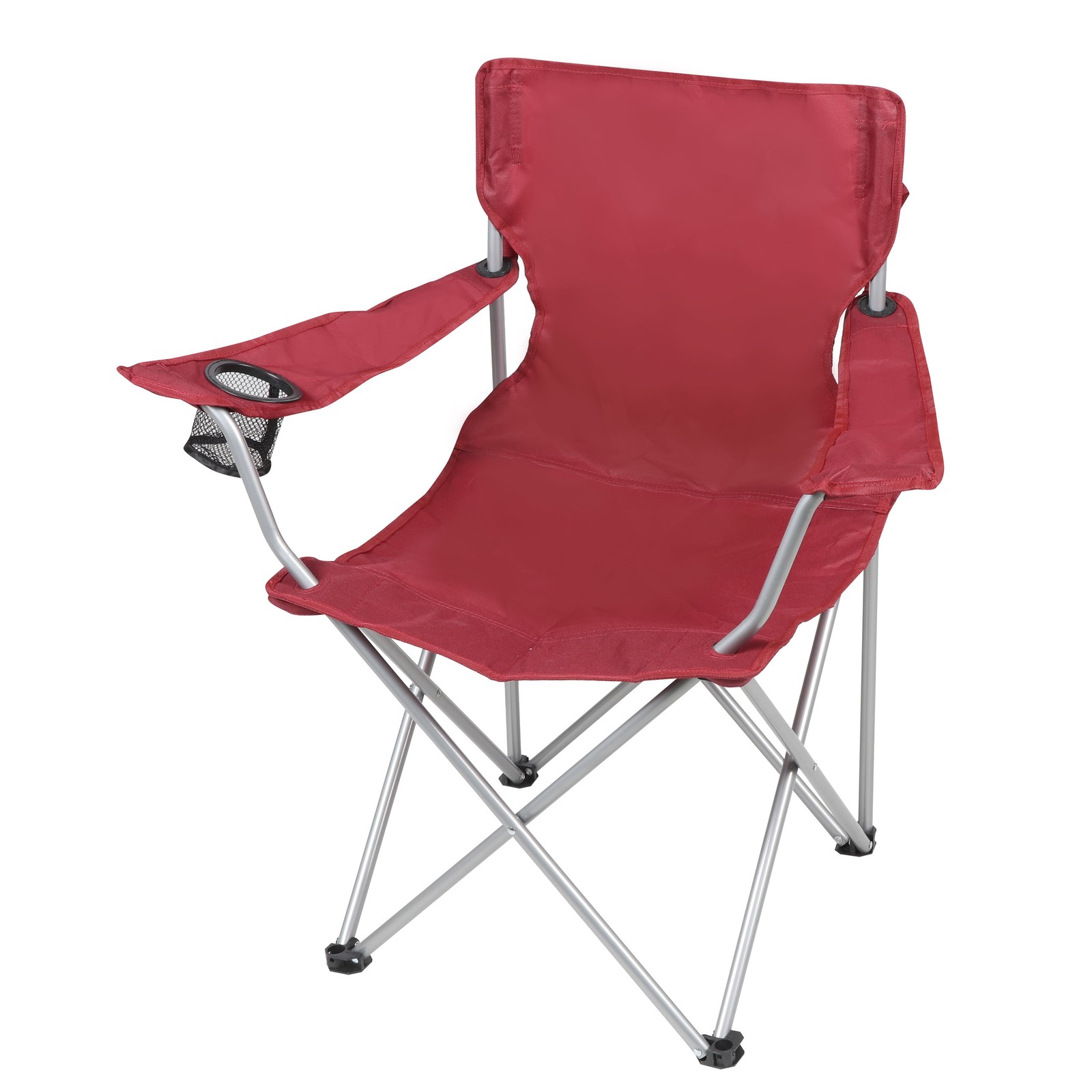 Ozark Trail Basic Quad Folding Camp Chair with Cup Holder, Red