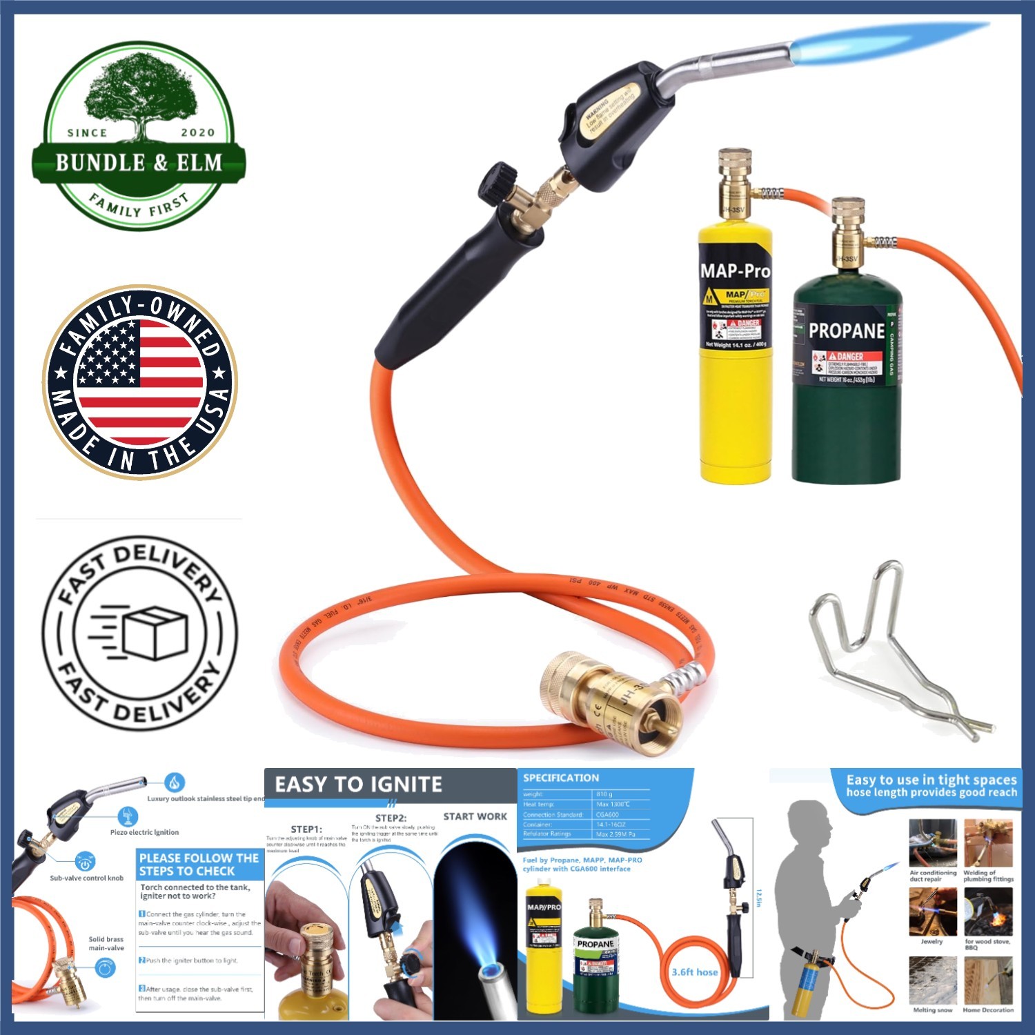 High-Temperature Propane Torch Kit with Self-Ignitor and Flow Adjustment Knob