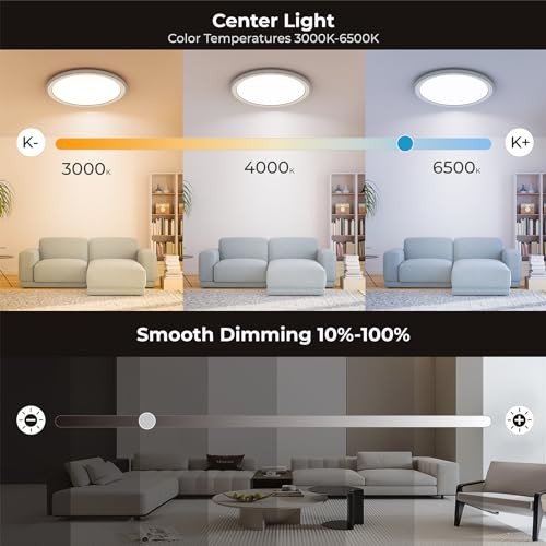 13in LED Flush Mount Ceiling Light Fixture with Remote Control, Dimmable White