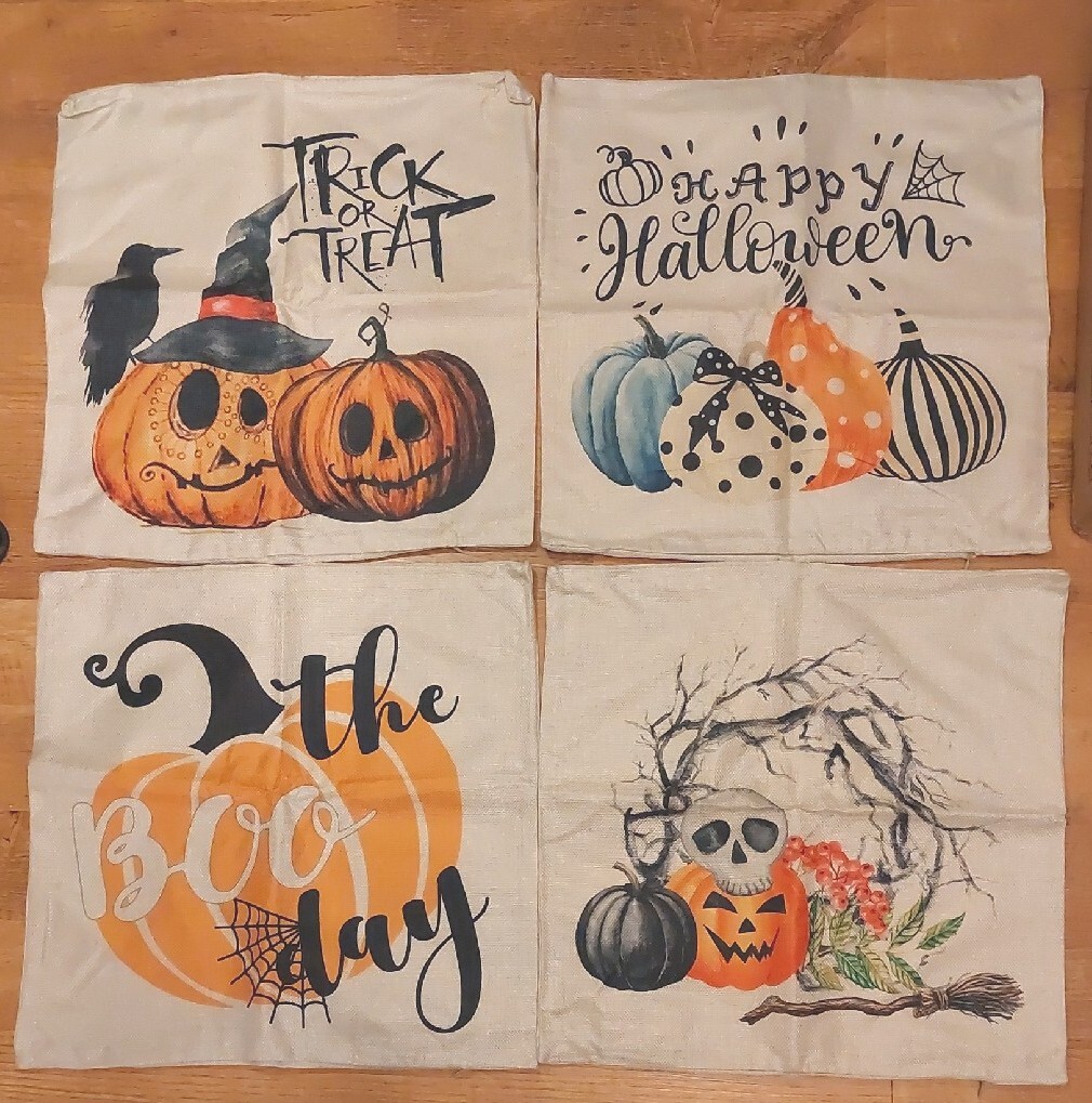 Set Of 4 Sunny Memory Halloween Pillow Covers 18"X18" Throw Pillow Covers New