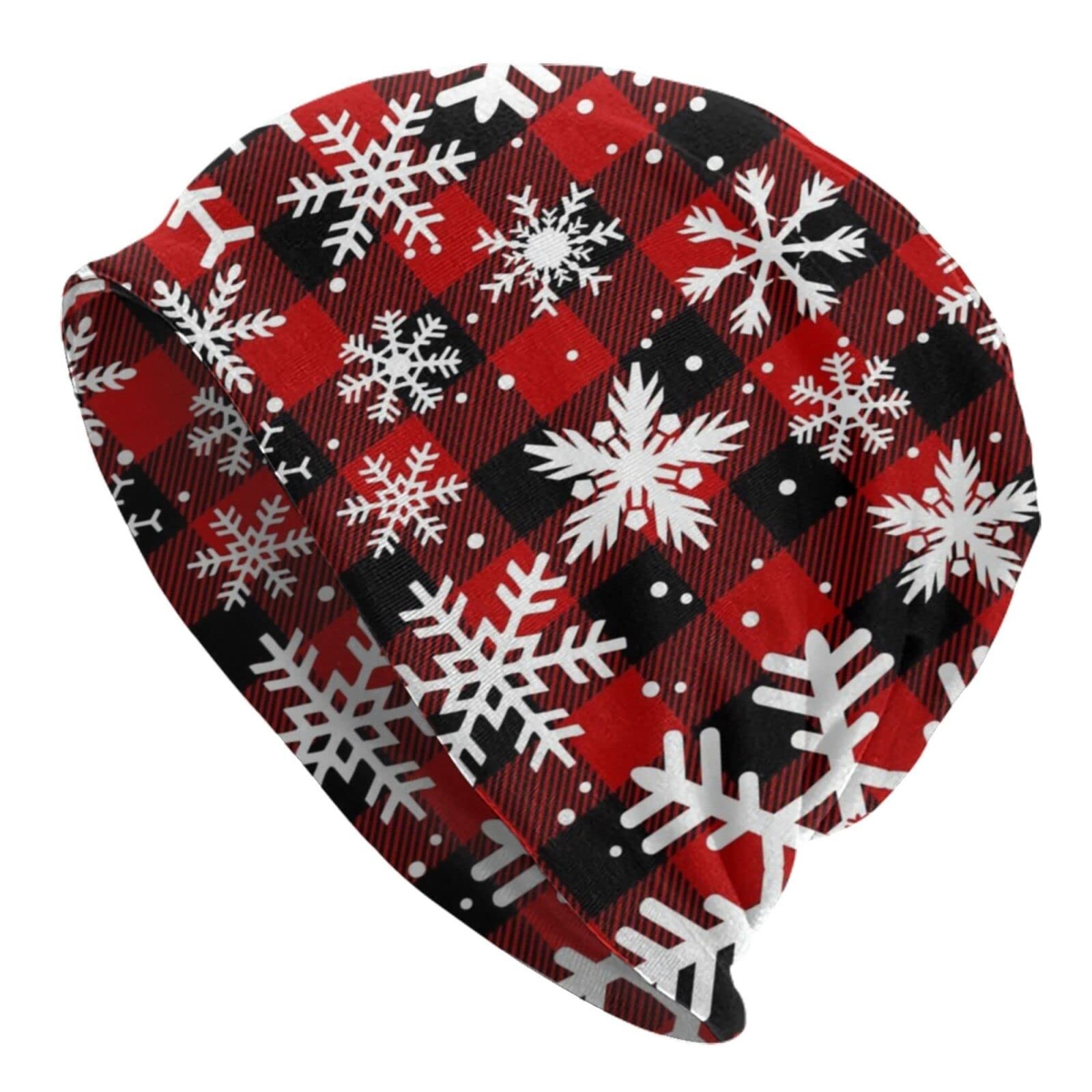 LAIPUTER Christmas Snowflakes Plaid Beanie Standard Closed Chemo Knitted Hats...