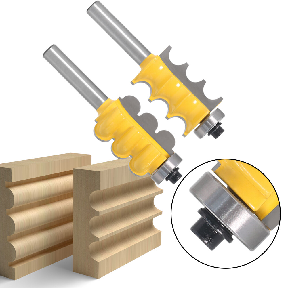 2pcs 8mm Shank Triple Bead & Triple Flute Large Molding Router Bits Set Cutter