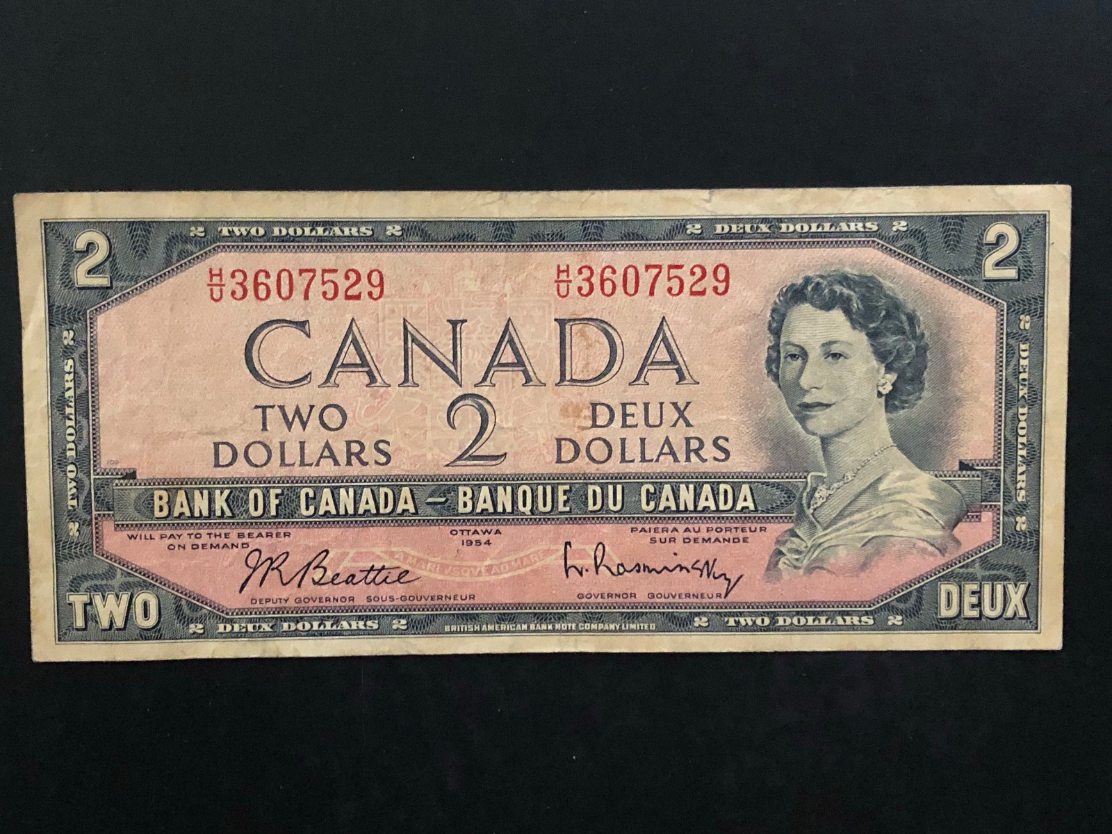1954 Canada Two Dollar Banknote Currency - Circulated good condition