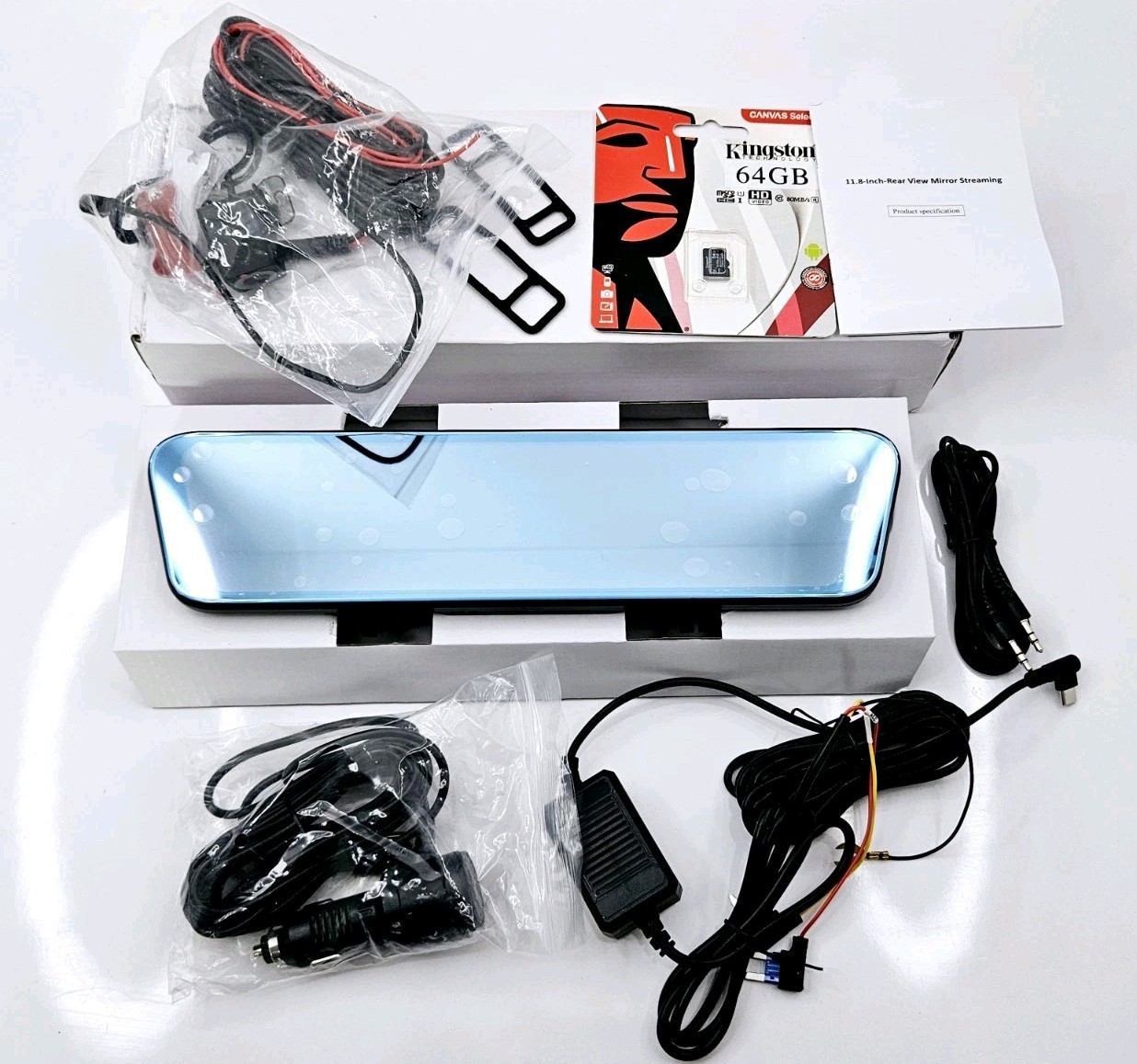 11.8  inch Front and Rear View Mirror Dash Cam 4K Dual Camera Free 64 GB SD