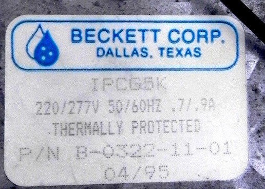 Beckett Pump Thermally Protected B-0322-11-01