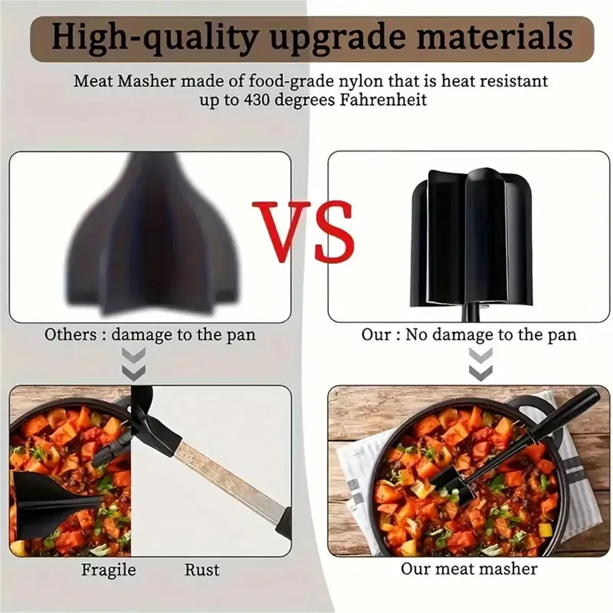 Heat Resistant Meat Chopper Smasher for Ground Beef Hamburger & More
