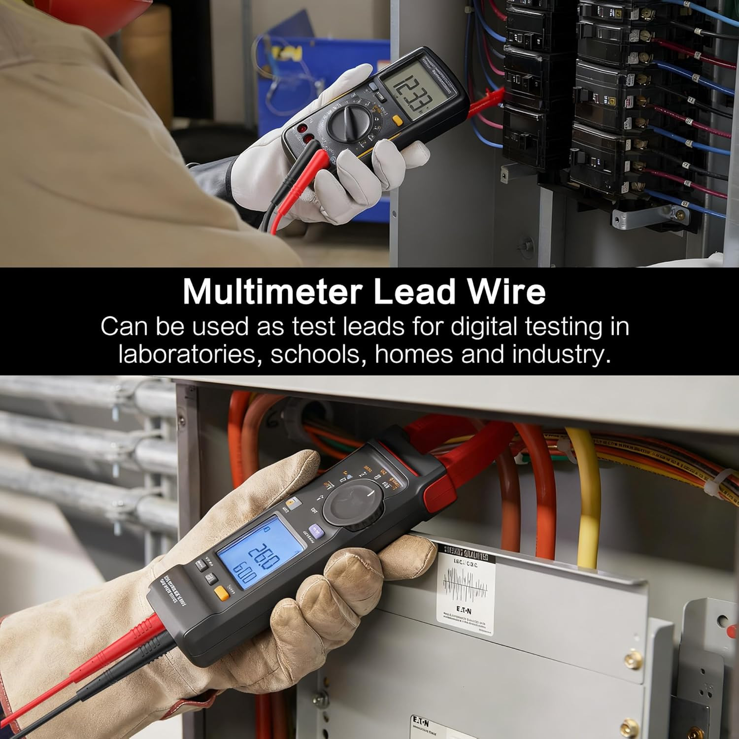 60" Multimeter Insulated Test Leads Soft Silicone Compatible Voltmeter Clamp