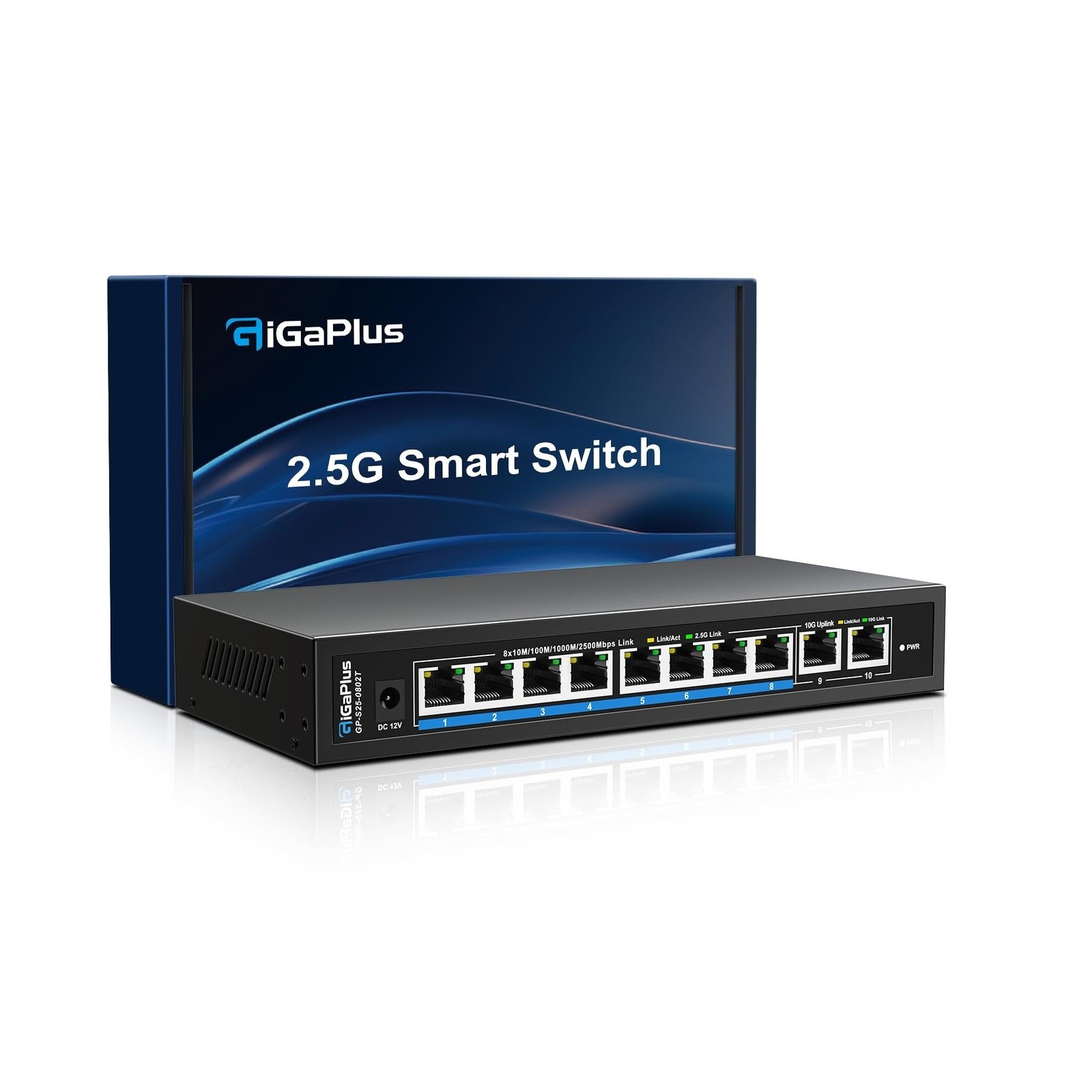 10 Ports 10Gb Unmanaged Ethernet Switch with 8*2.5G Base-T Ports, 2*10G RJ45 ...
