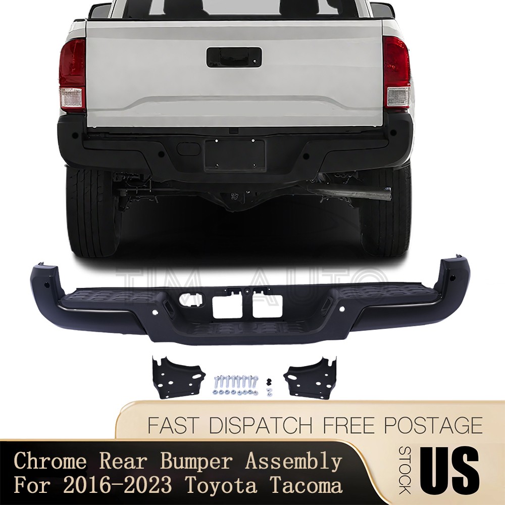 NEW For 2016-2023 Toyota Tacoma Black Steel Rear Bumper Assembly W/ Sensor Holes