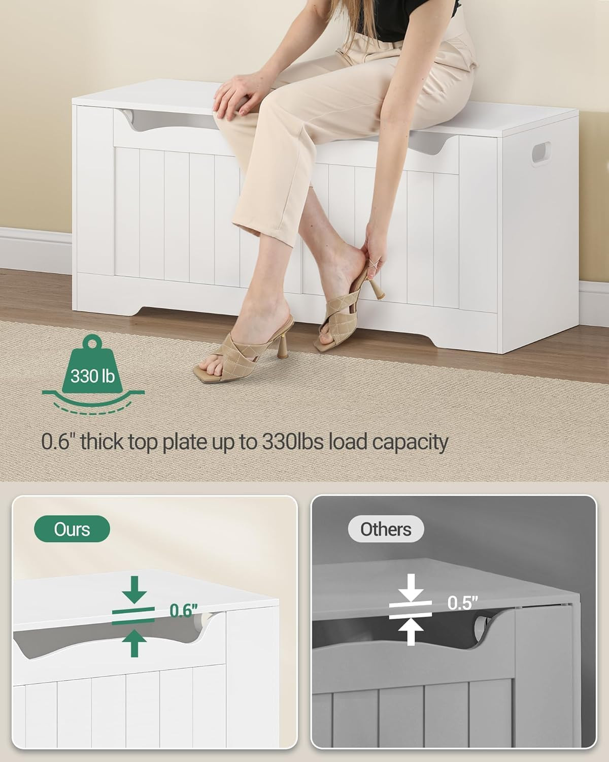43.3" Storage Chest, Extra Large Storage Trunk with 2 Safety Hinges, Lift-Top Be
