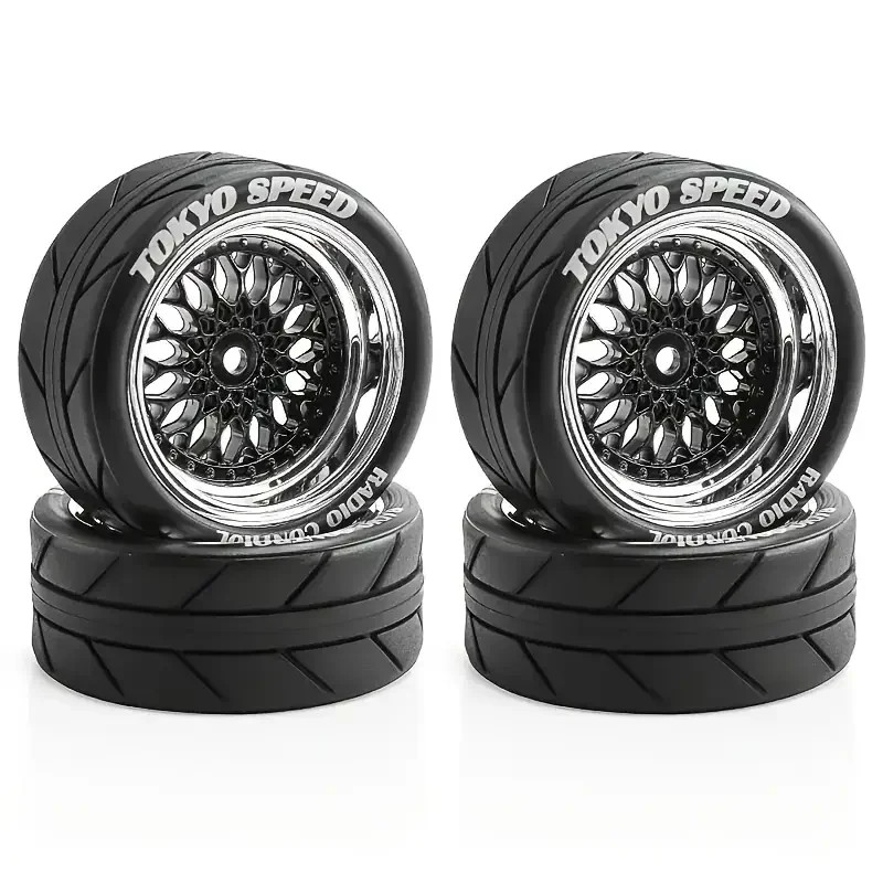 1/10 RC Road Wheels Tyres Chrome BBS Style for Tamiya TT02 TT01 ET 9mm 6mm o/s