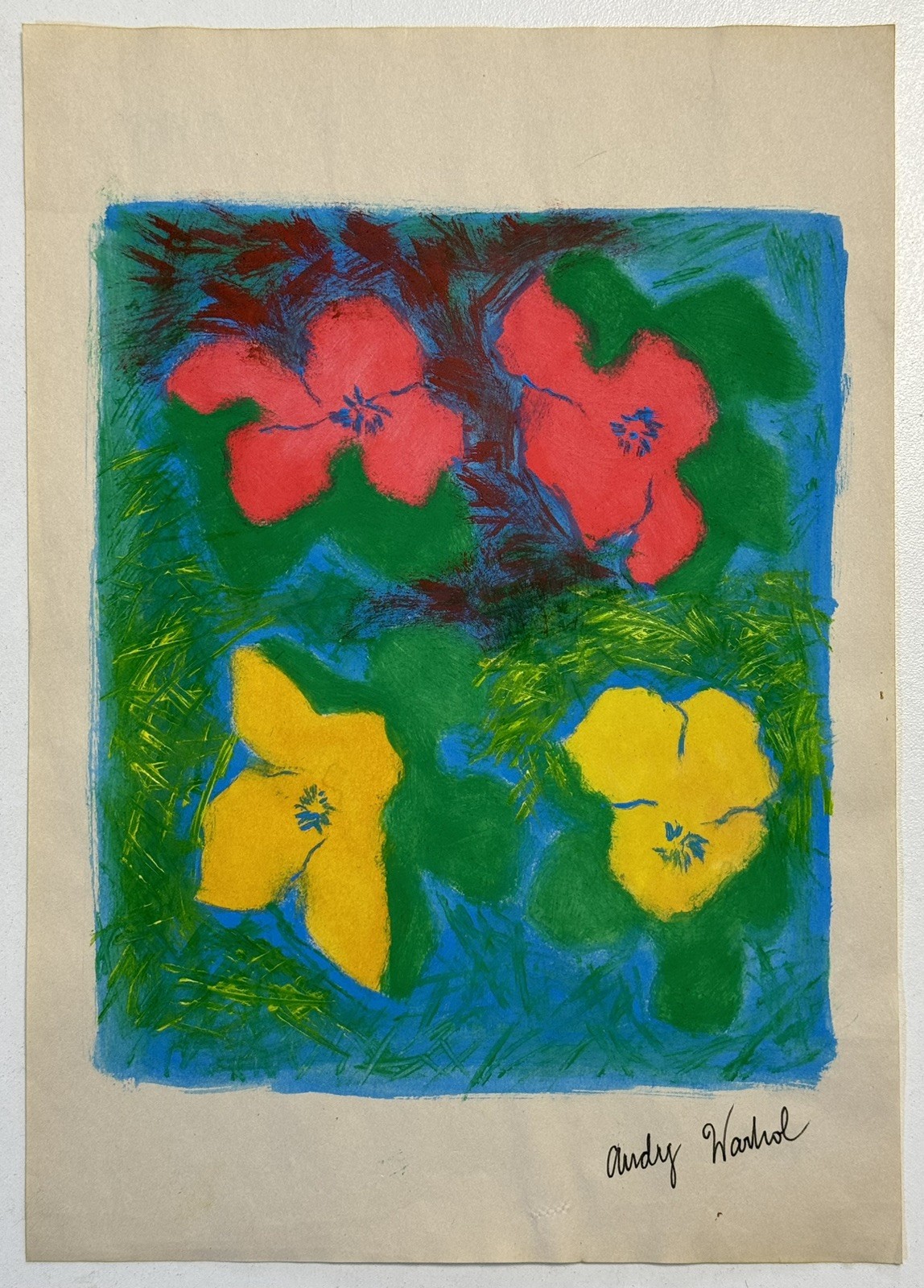 Andy Warhol (Handmade) Drawing On old Paper Signed & Stamped, Vtg Art