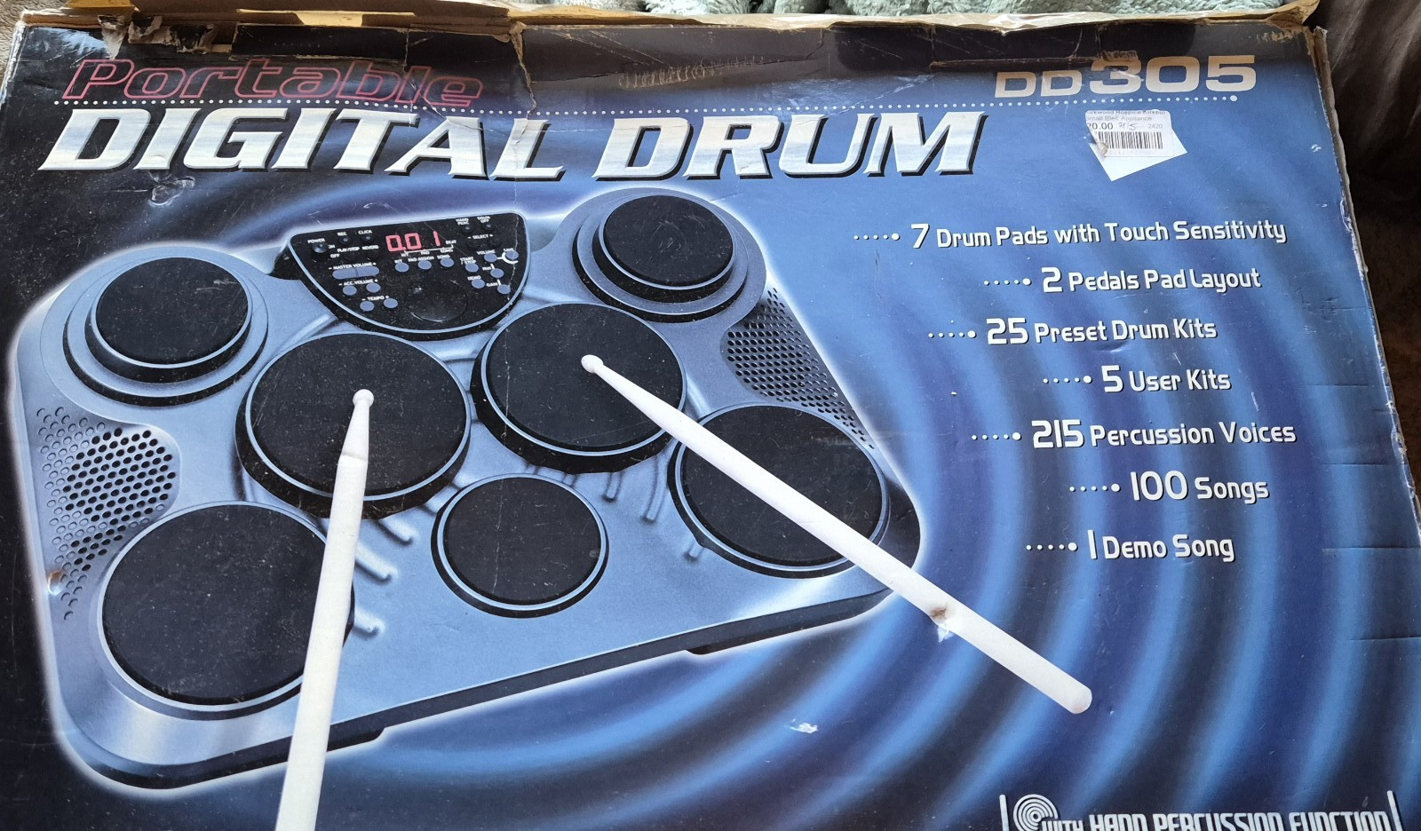 DD305 Portable Digital Drum Pad w/ Foot Pedal & Sticks, USB MIDI, Record